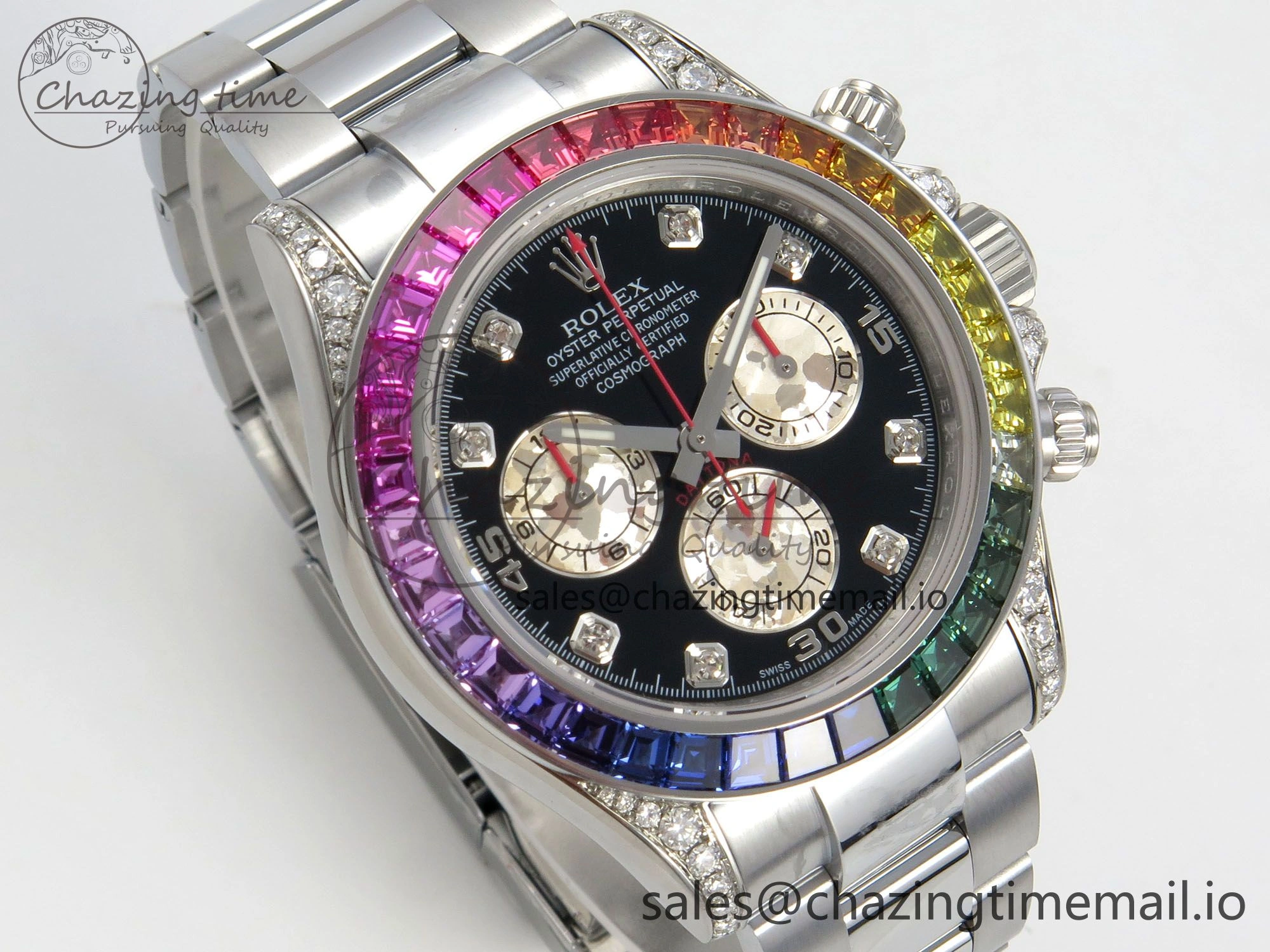 Lightweight Daytona 116599rbow 3CF 1:1 Best Edition Rainbow Diamonds Bezel Black Diamonds Dial on SS Bracelet SH4130 V2(Mod Version) 138