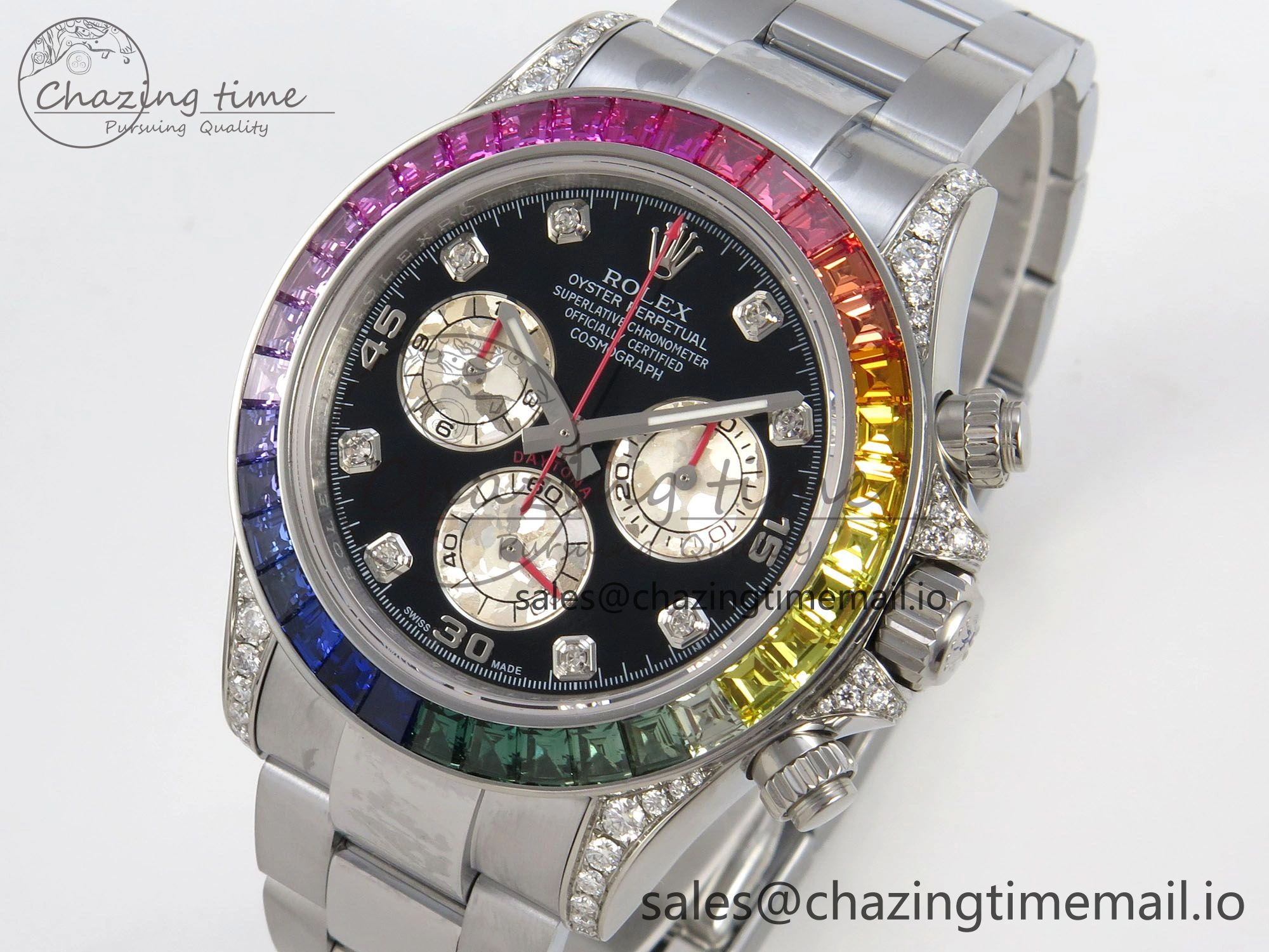 Lightweight Daytona 116599rbow 3CF 1:1 Best Edition Rainbow Diamonds Bezel Black Diamonds Dial on SS Bracelet SH4130 V2(Mod Version) 138