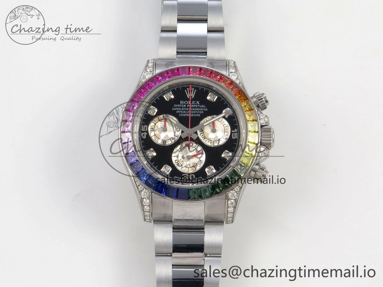 Daytona 116599rbow 3CF 1:1 Best Edition Rainbow Diamonds Bezel Black Diamonds Dial on SS Bracelet SH4130 V2(Mod Version) Youthful 10808