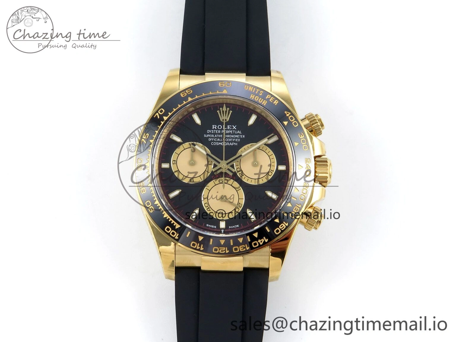 UrbanStyle Daytona 126518 Clean YG 1:1 Best Edition Black YG Dial on Oysterflex Rubber Strap DD 234