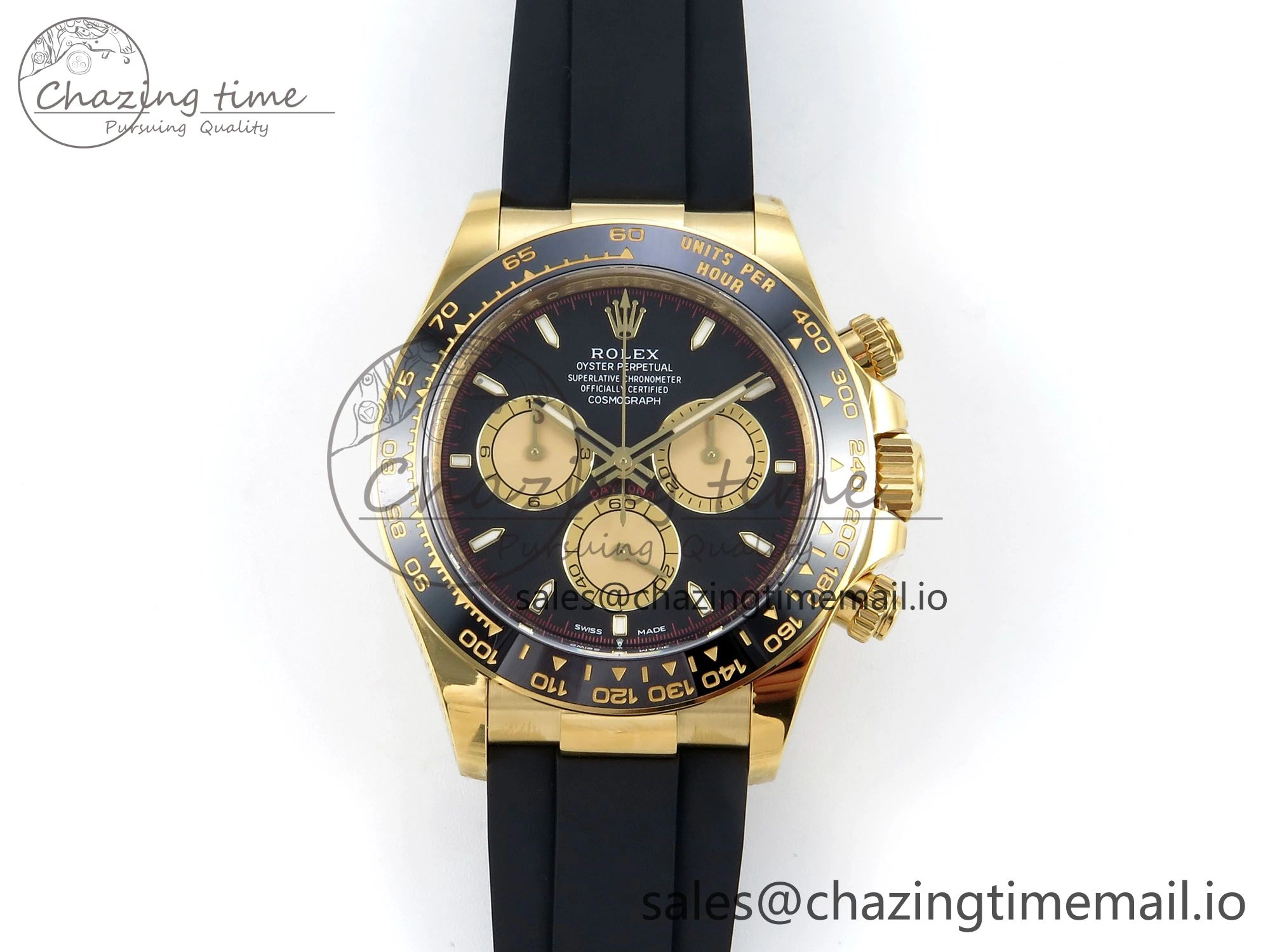 UrbanStyle Daytona 126518 Clean YG 1:1 Best Edition Black YG Dial on Oysterflex Rubber Strap DD 234