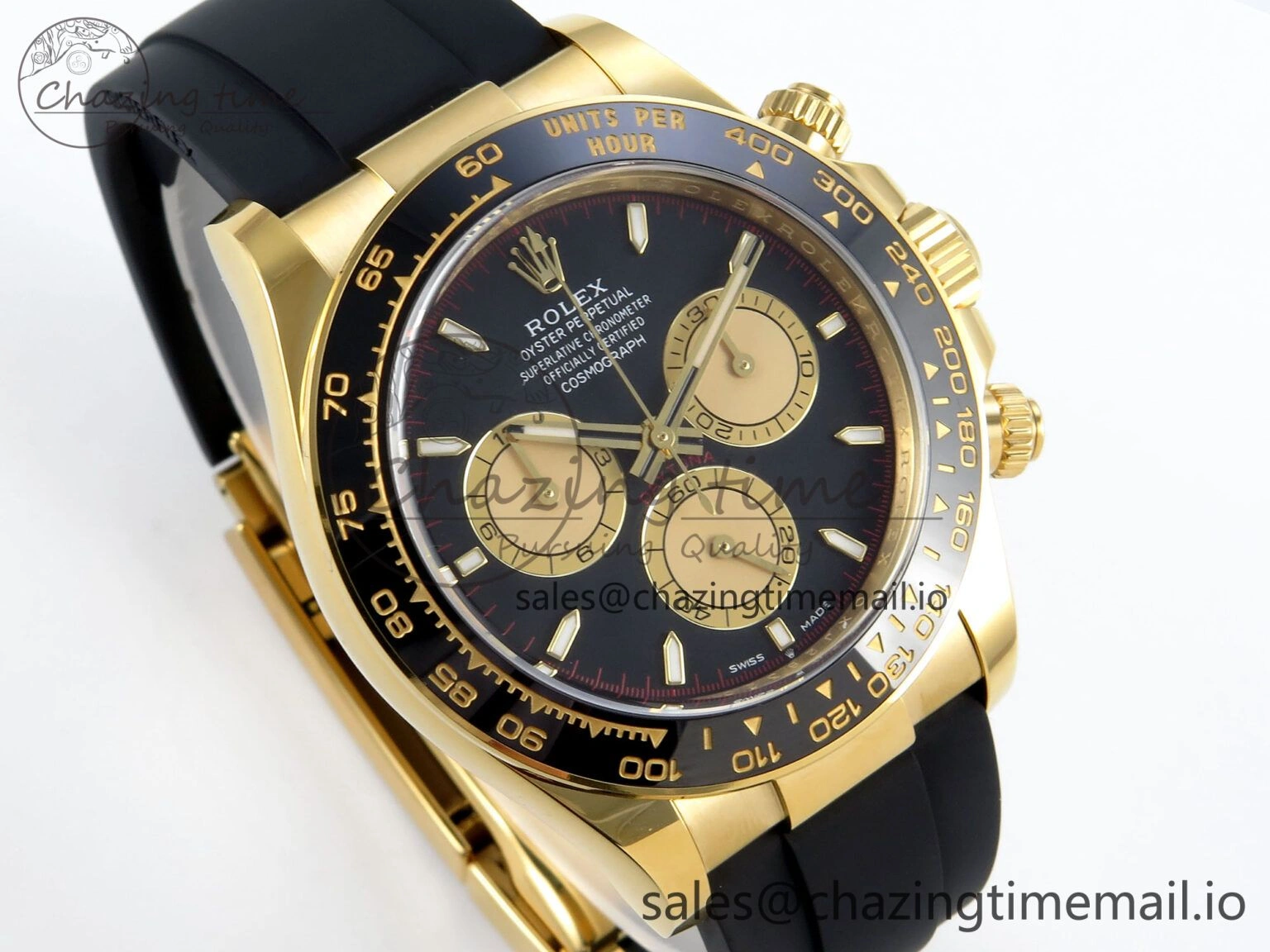 UrbanStyle Daytona 126518 Clean YG 1:1 Best Edition Black YG Dial on Oysterflex Rubber Strap DD 234