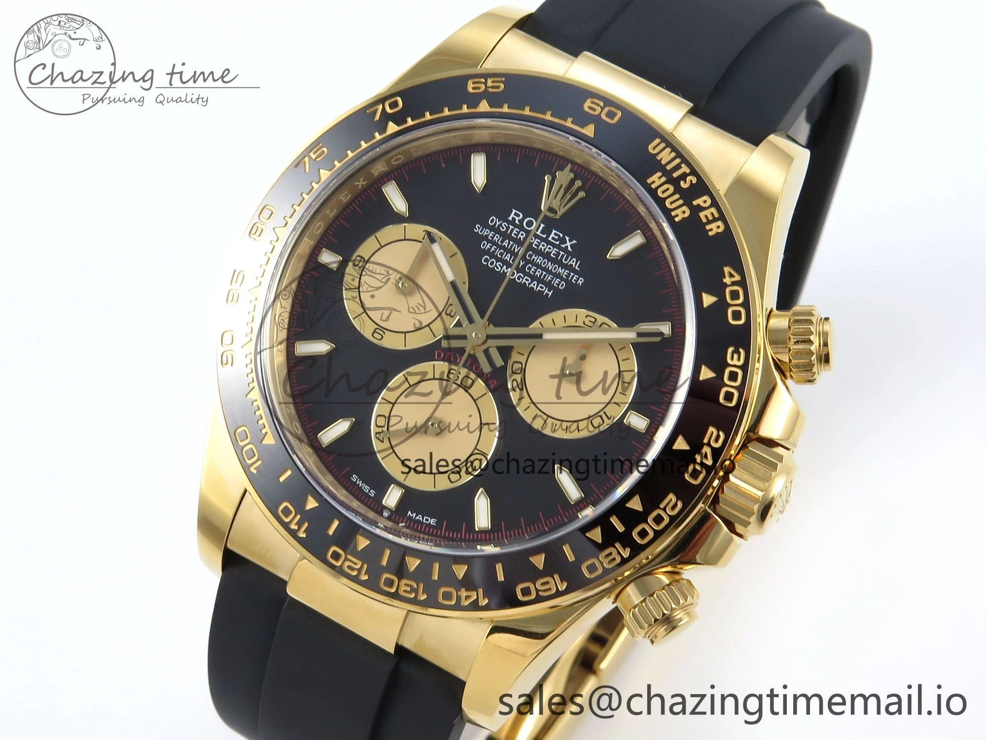 UrbanStyle Daytona 126518 Clean YG 1:1 Best Edition Black YG Dial on Oysterflex Rubber Strap DD 234