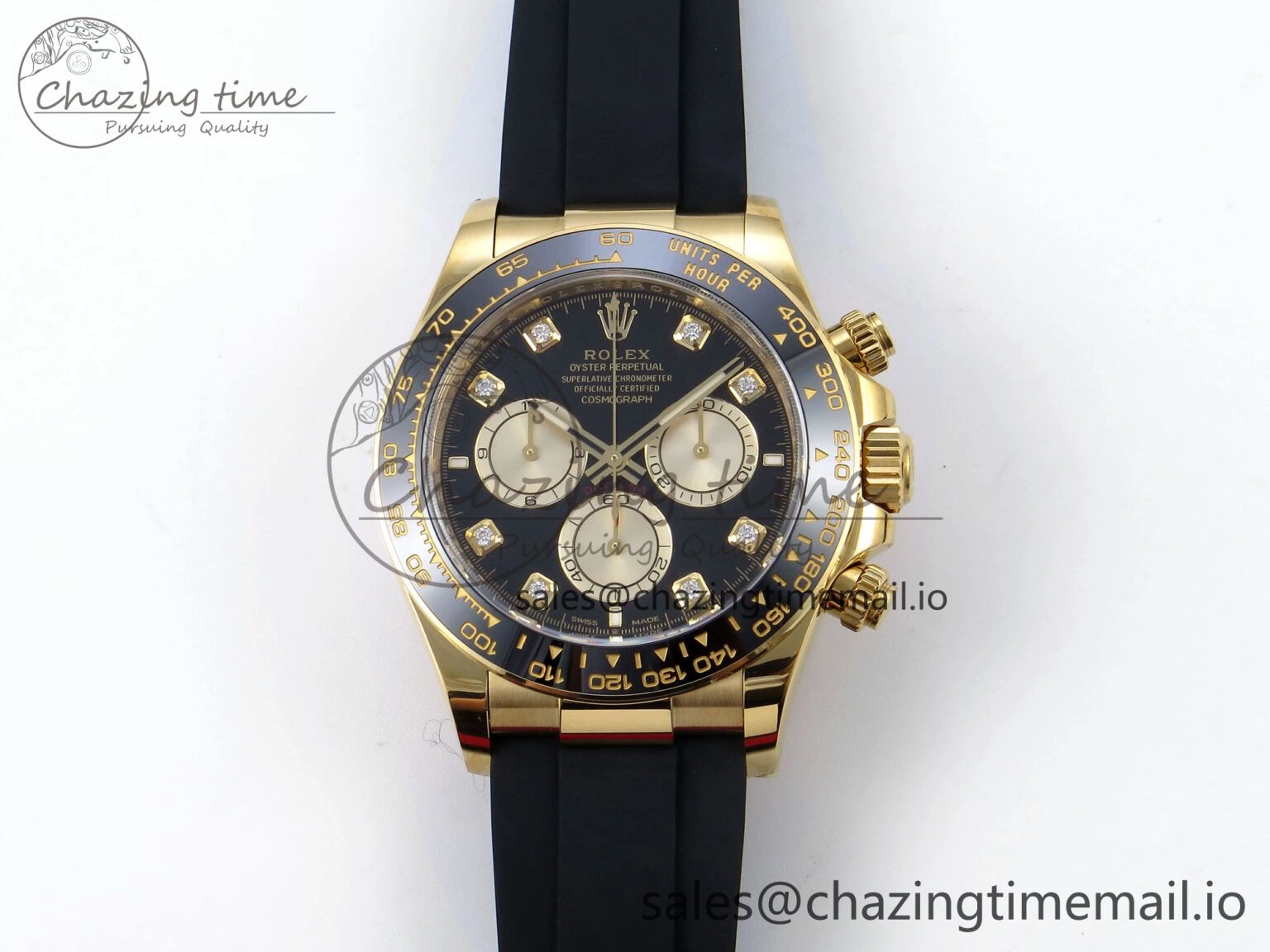 Elegant Daytona 126518 YG Clean 1:1 Best Edition 904L Black YG Diamond Dial on Oysterflex Rubber Strap DD 235