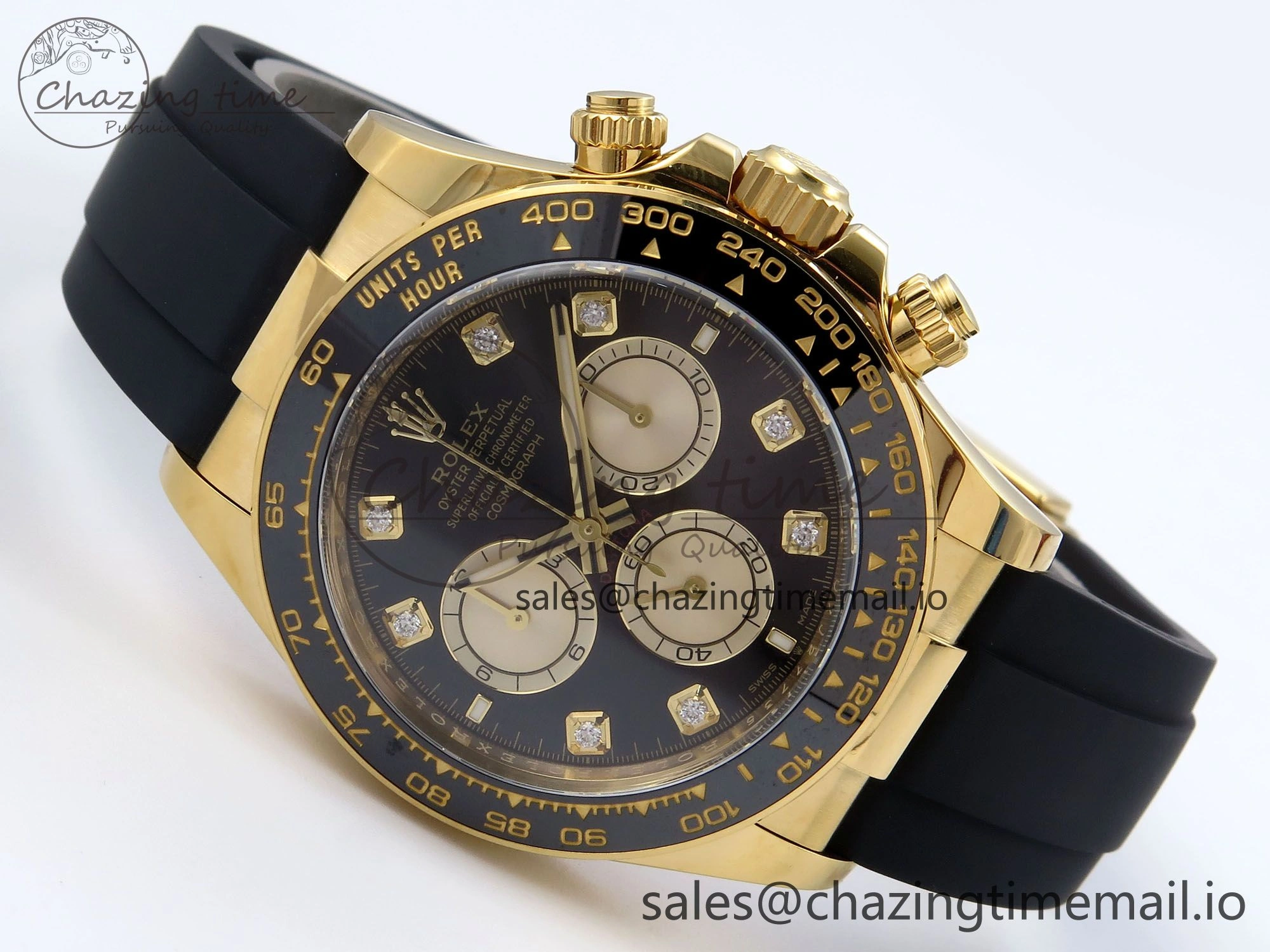 Elegant Daytona 126518 YG Clean 1:1 Best Edition 904L Black YG Diamond Dial on Oysterflex Rubber Strap DD 235