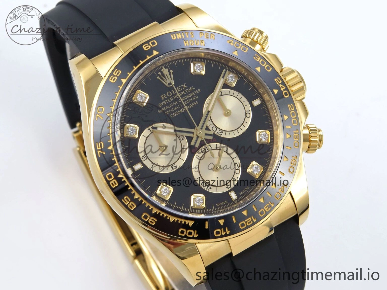Elegant Daytona 126518 YG Clean 1:1 Best Edition 904L Black YG Diamond Dial on Oysterflex Rubber Strap DD 235