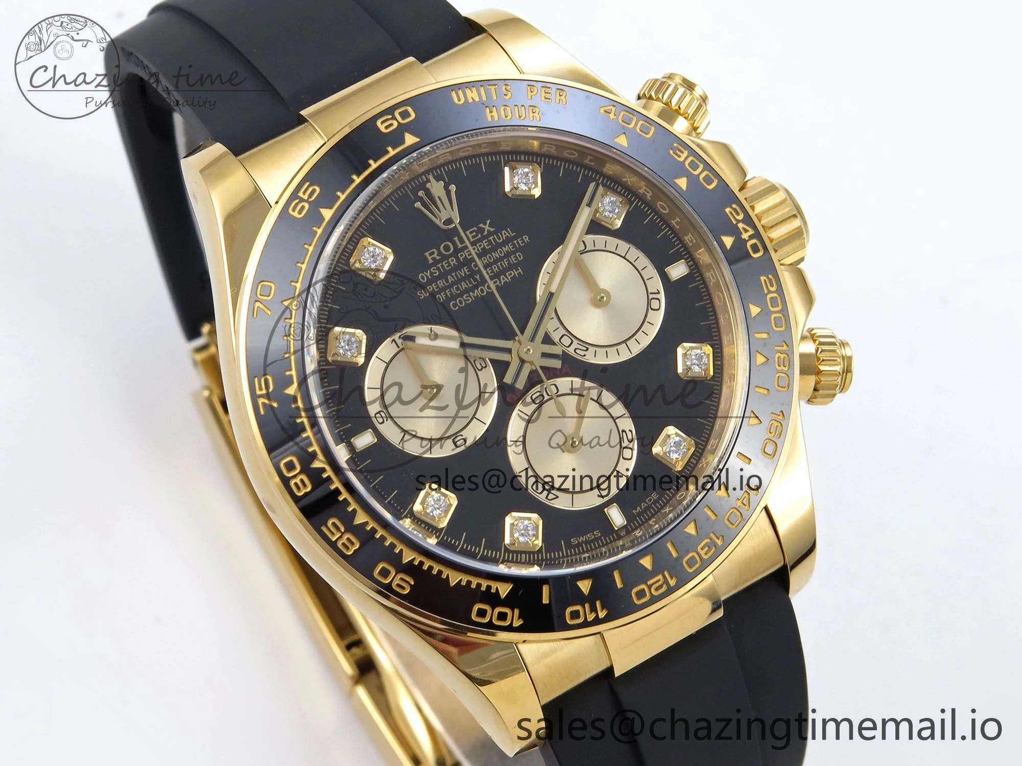 Elegant Daytona 126518 YG Clean 1:1 Best Edition 904L Black YG Diamond Dial on Oysterflex Rubber Strap DD 235