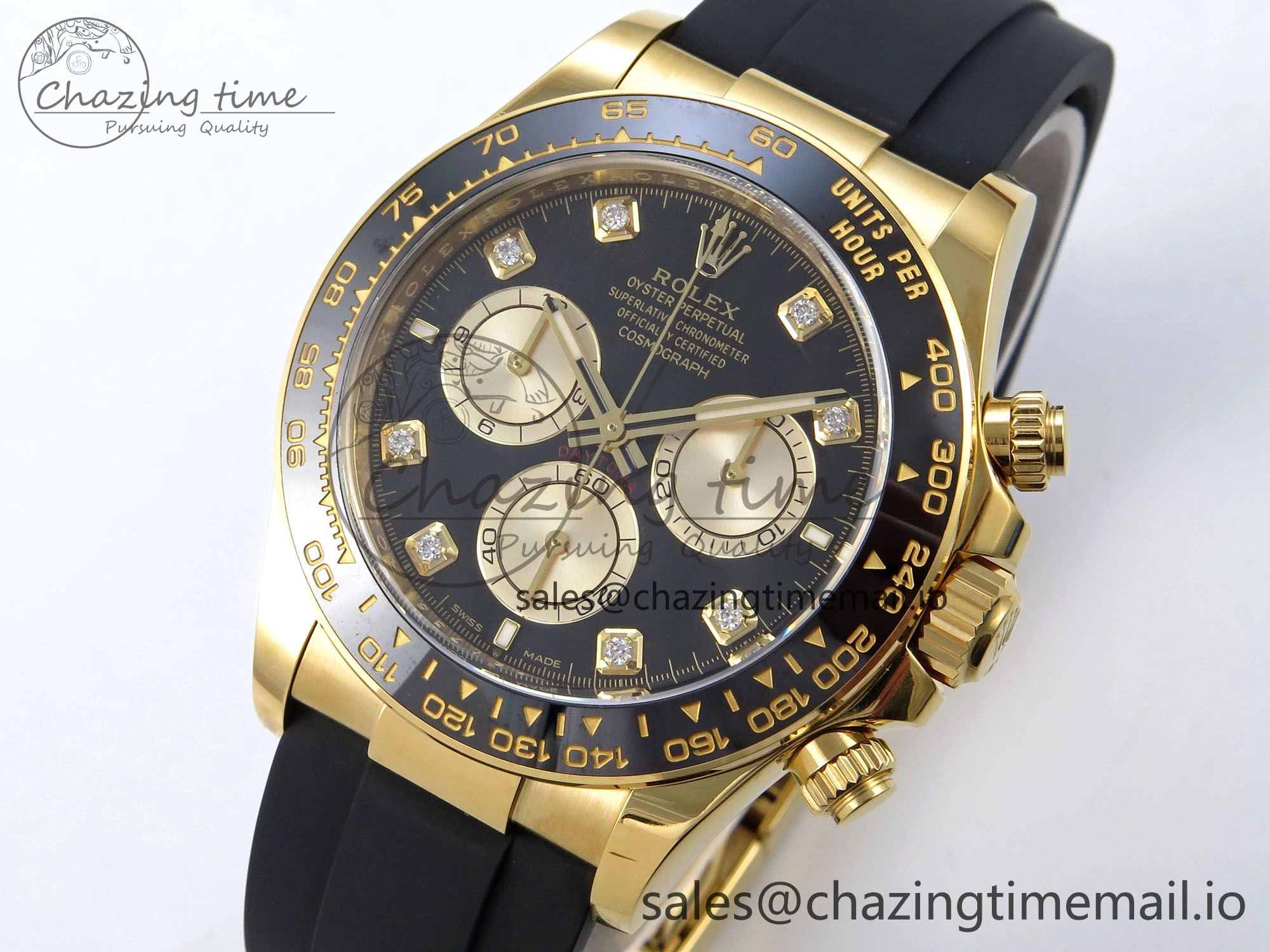 Elegant Daytona 126518 YG Clean 1:1 Best Edition 904L Black YG Diamond Dial on Oysterflex Rubber Strap DD 235