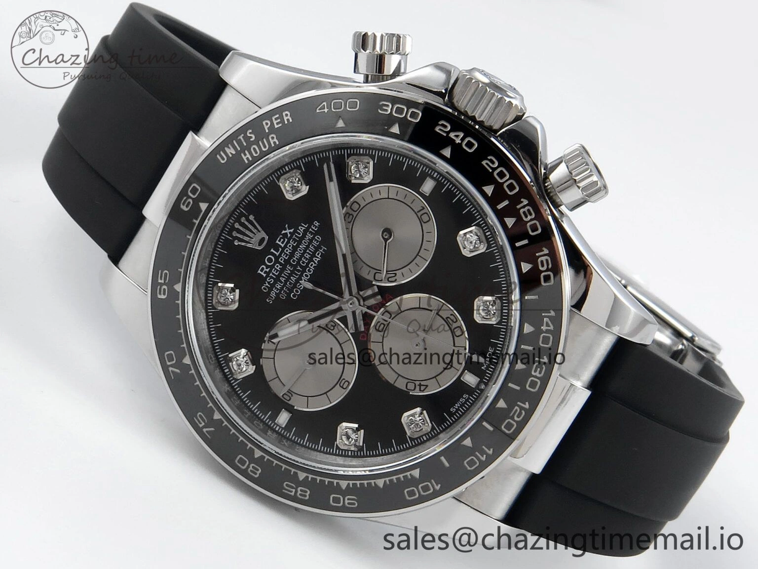 FreshLook Daytona 126519 QF 1:1 Best Edition Black Silver Diamonds Dial on Oysterflex Strap SH4131 V 703