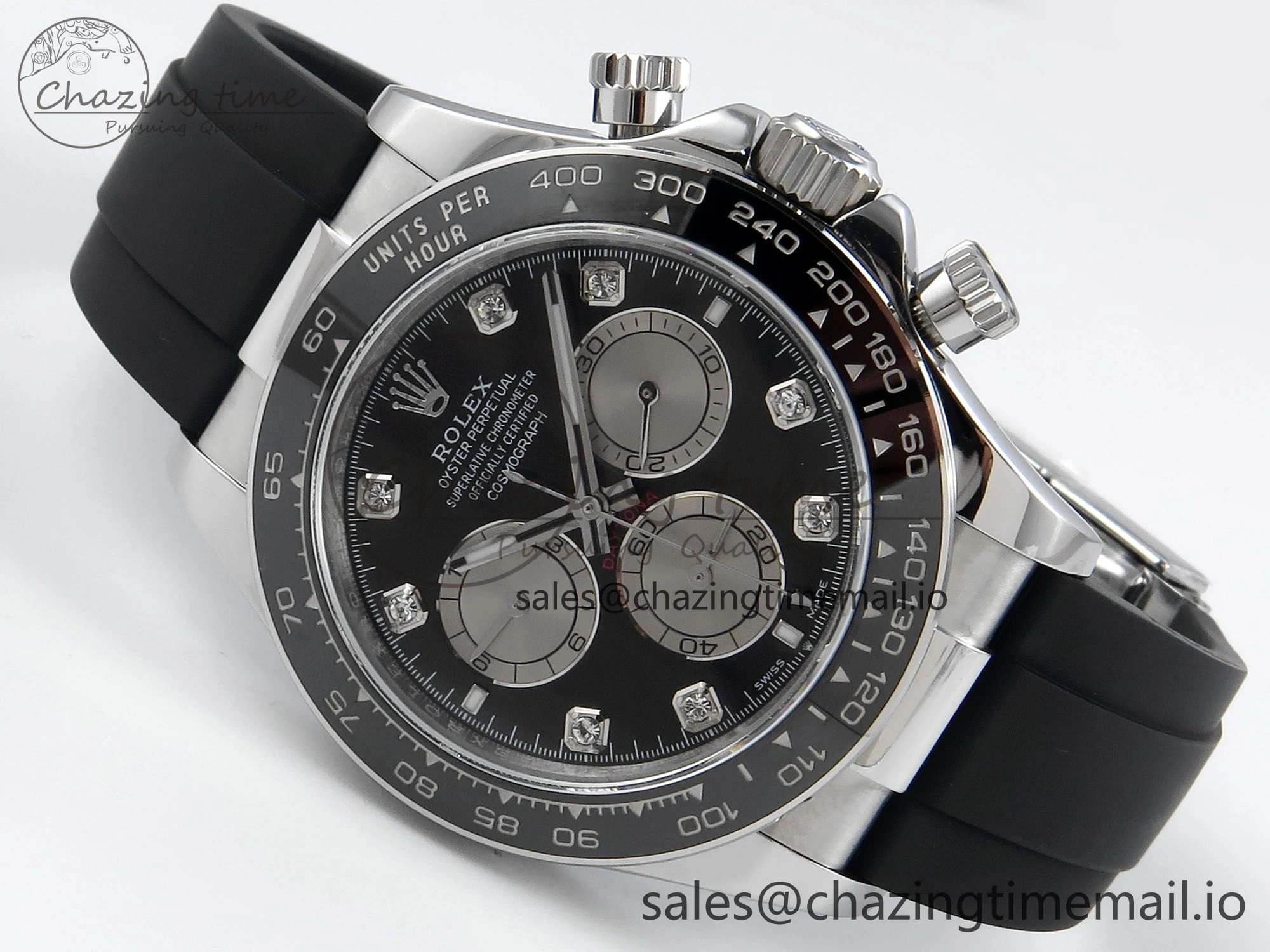 FreshLook Daytona 126519 QF 1:1 Best Edition Black Silver Diamonds Dial on Oysterflex Strap SH4131 V 703