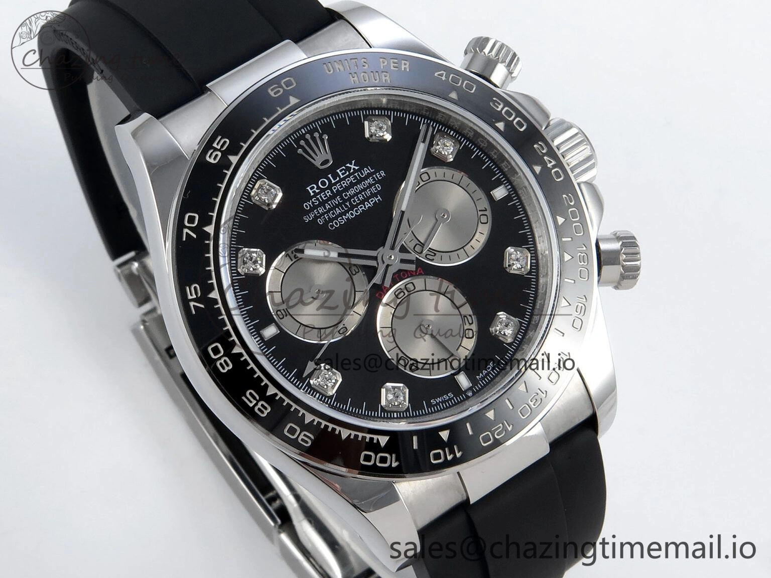 FreshLook Daytona 126519 QF 1:1 Best Edition Black Silver Diamonds Dial on Oysterflex Strap SH4131 V 703