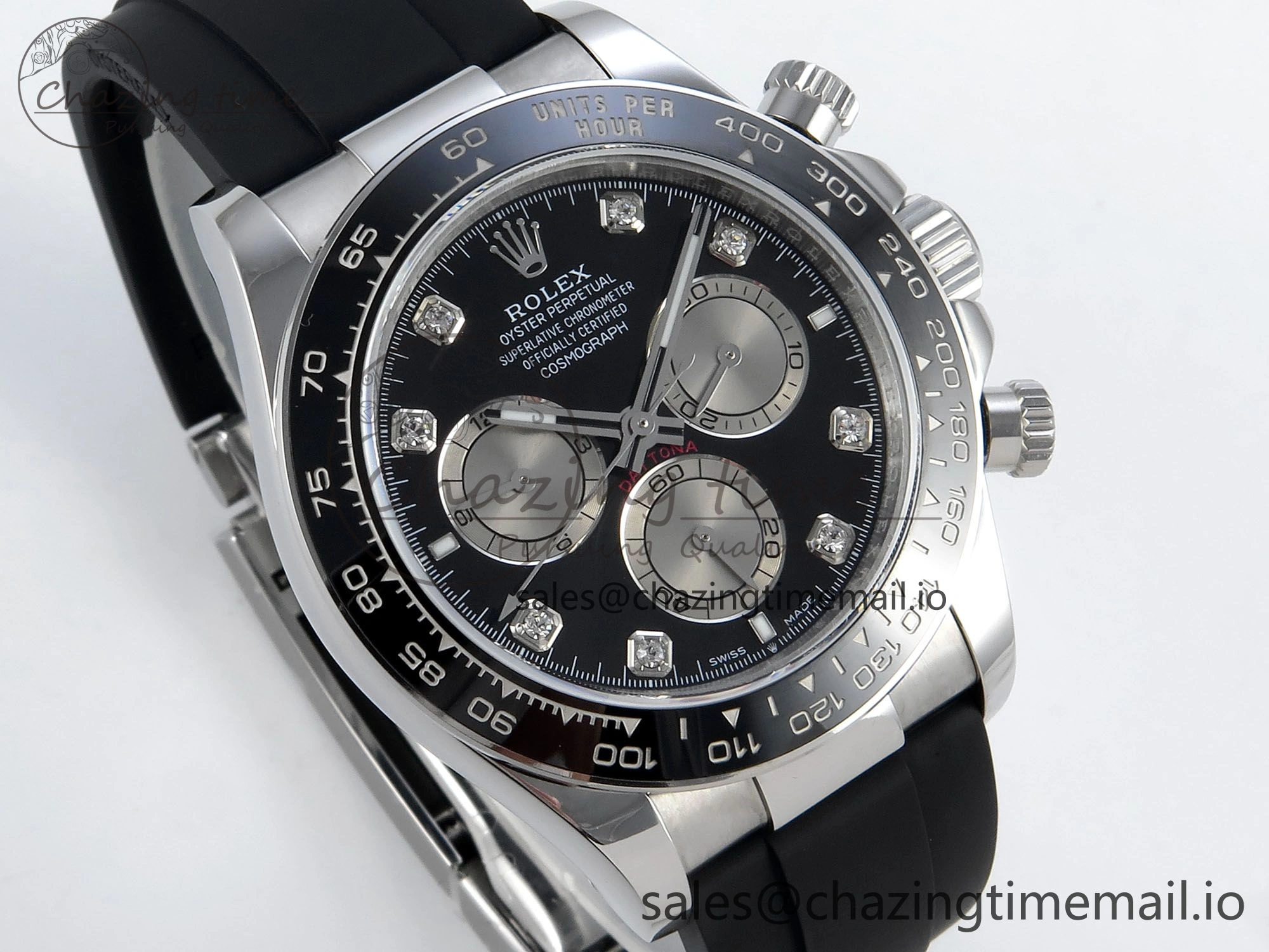 FreshLook Daytona 126519 QF 1:1 Best Edition Black Silver Diamonds Dial on Oysterflex Strap SH4131 V 703
