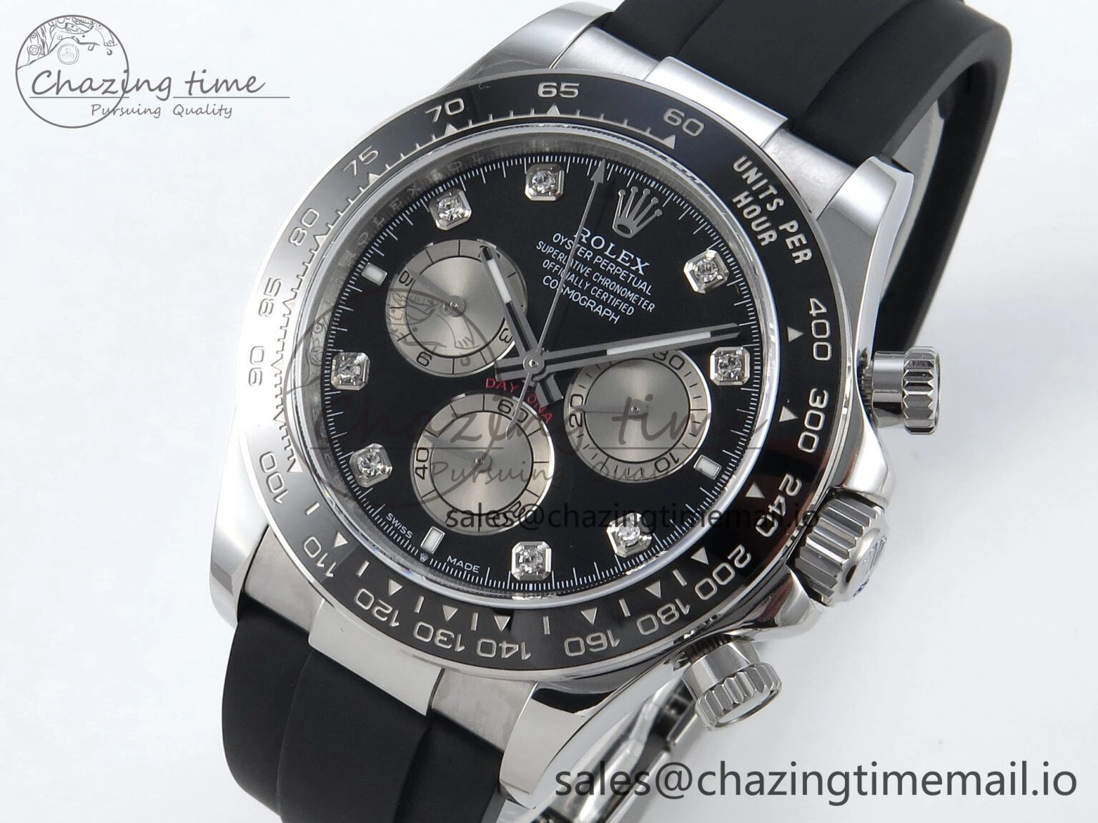 FreshLook Daytona 126519 QF 1:1 Best Edition Black Silver Diamonds Dial on Oysterflex Strap SH4131 V 703