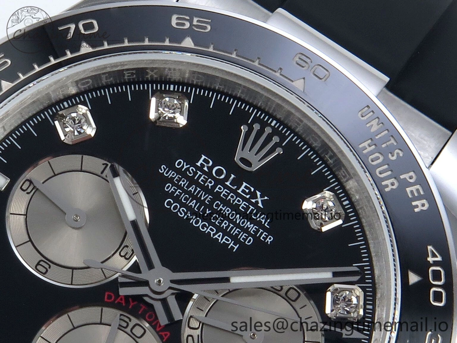 FreshLook Daytona 126519 QF 1:1 Best Edition Black Silver Diamonds Dial on Oysterflex Strap SH4131 V 703