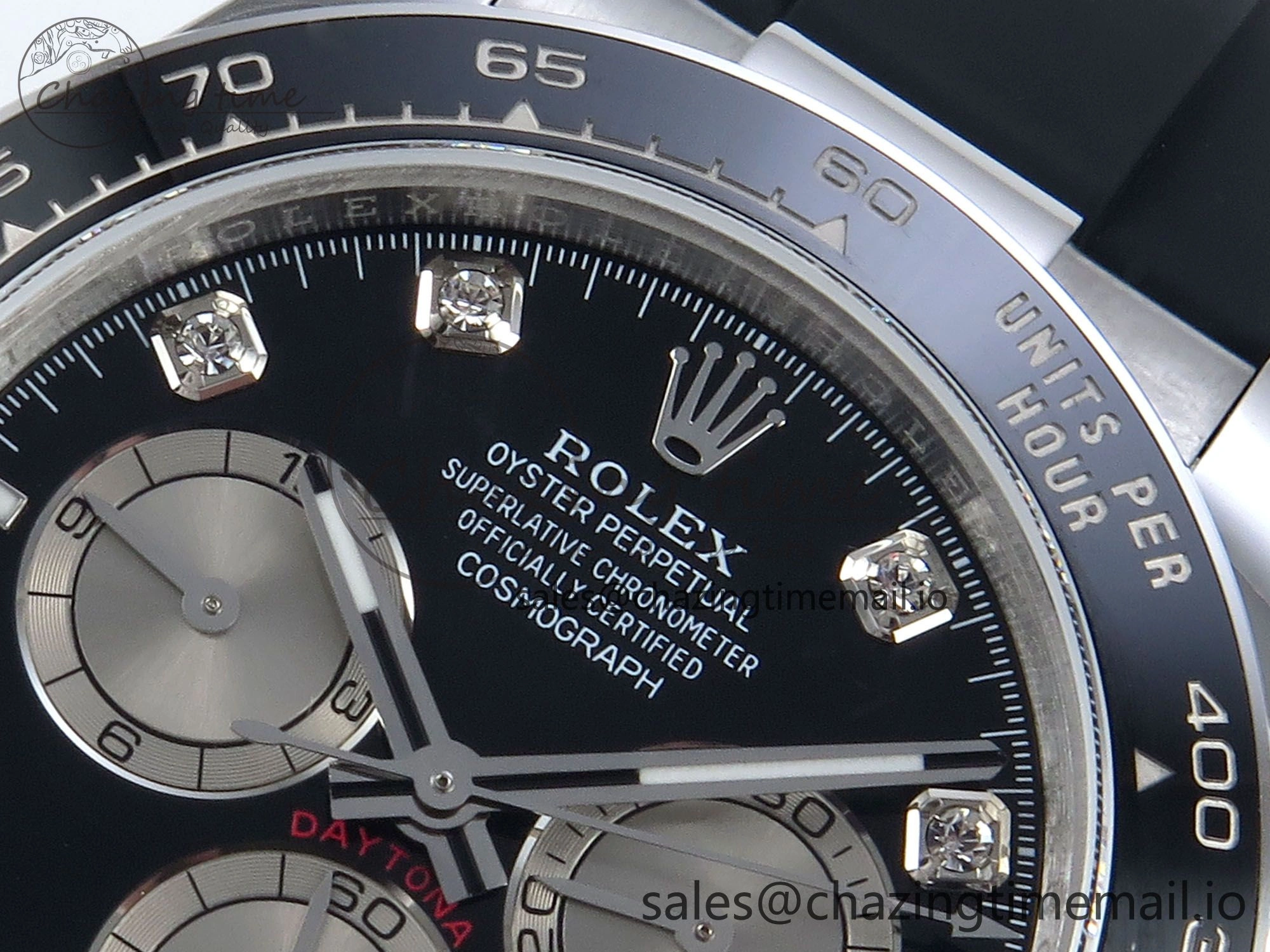 FreshLook Daytona 126519 QF 1:1 Best Edition Black Silver Diamonds Dial on Oysterflex Strap SH4131 V 703