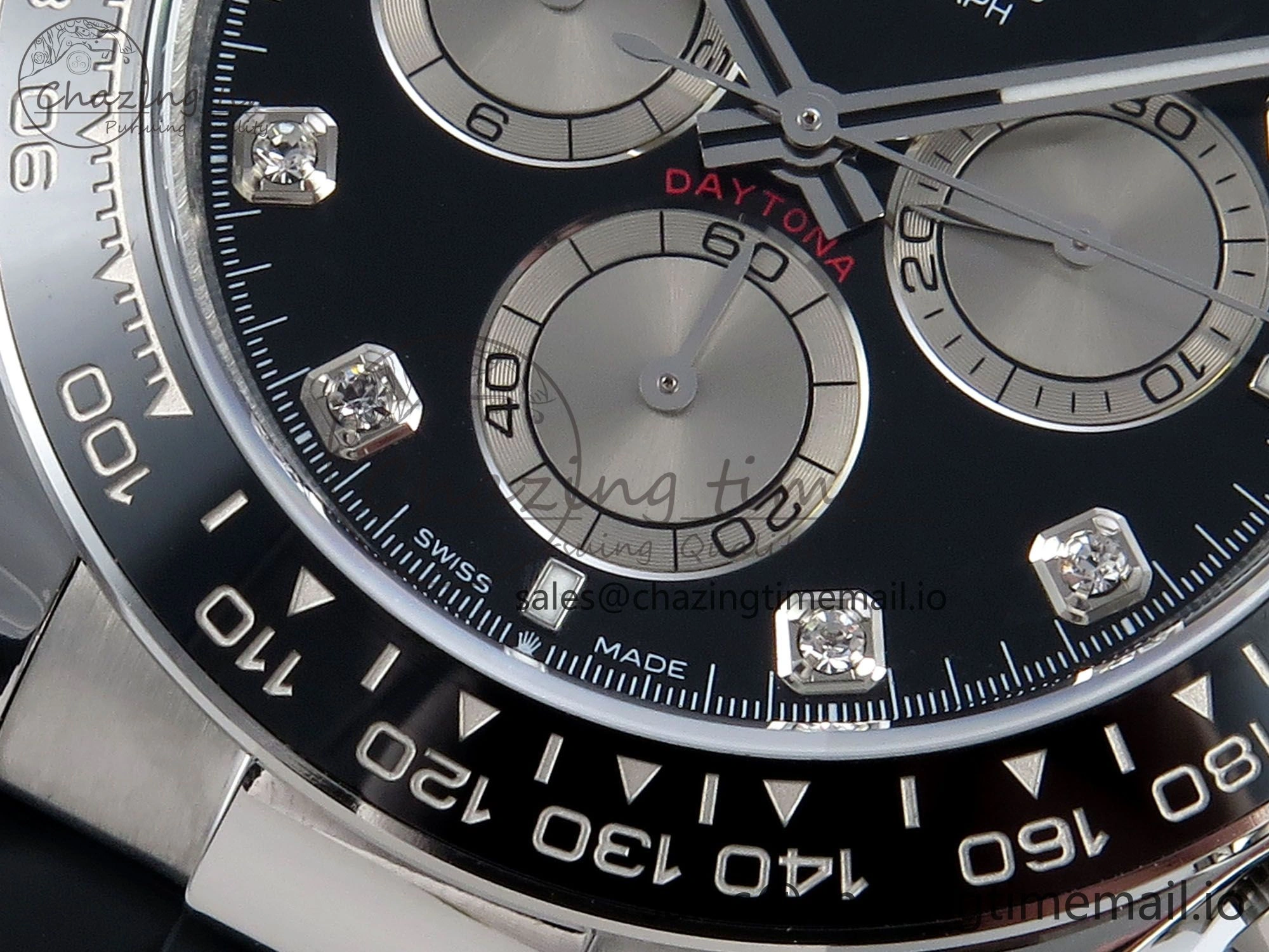 FreshLook Daytona 126519 QF 1:1 Best Edition Black Silver Diamonds Dial on Oysterflex Strap SH4131 V 703