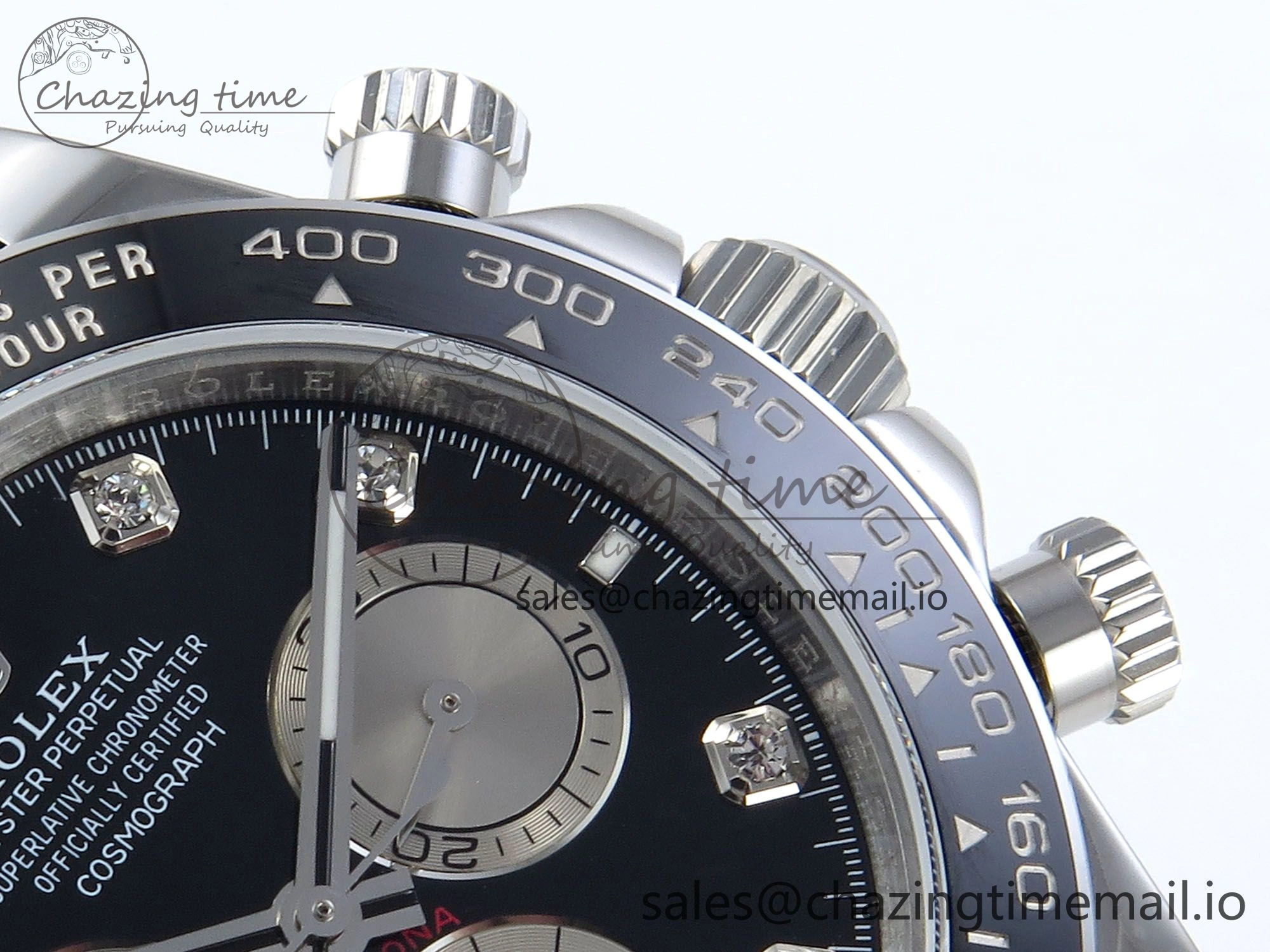 FreshLook Daytona 126519 QF 1:1 Best Edition Black Silver Diamonds Dial on Oysterflex Strap SH4131 V 703