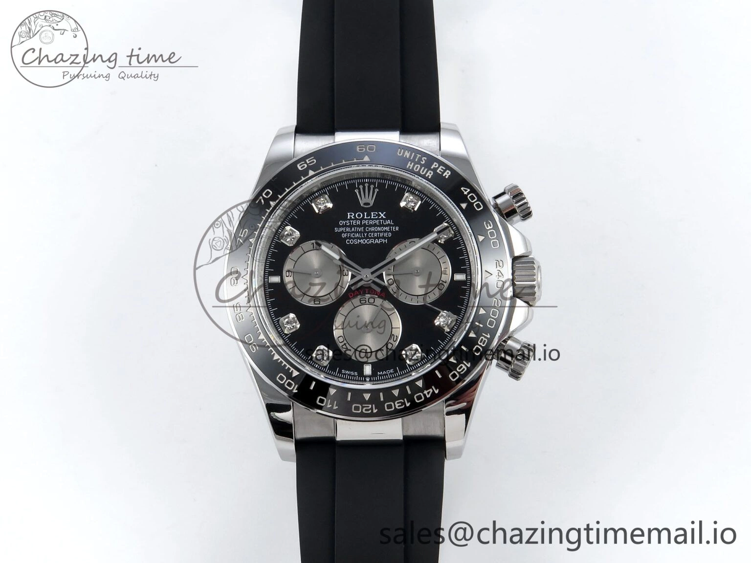 FreshLook Daytona 126519 QF 1:1 Best Edition Black Silver Diamonds Dial on Oysterflex Strap SH4131 V 703
