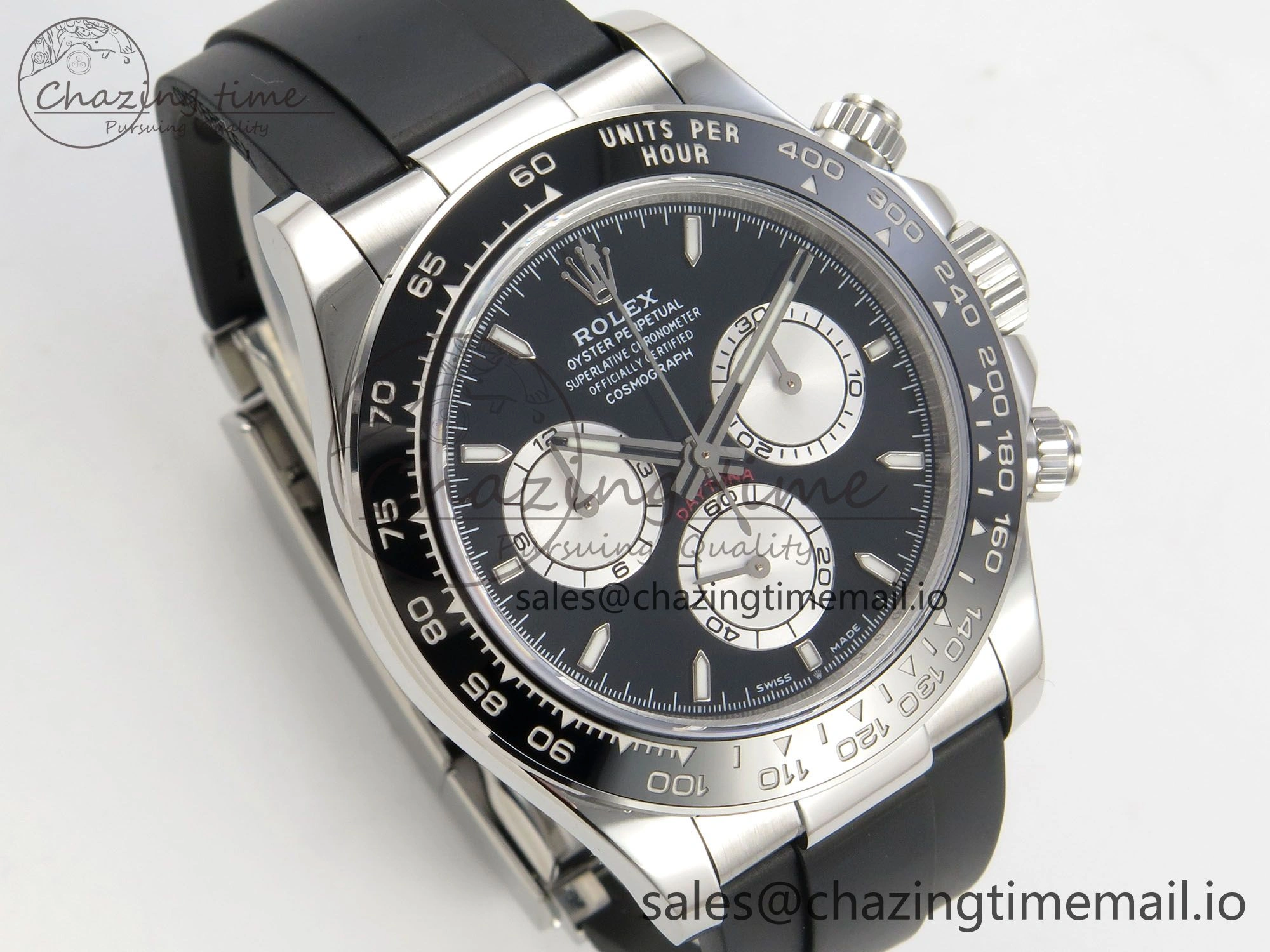 Durable Daytona 126519 SS Clean 1:1 Best Edition Black Ceramic Bezel Black Stick Dial on Oysterflex Rubber Strap DD 228