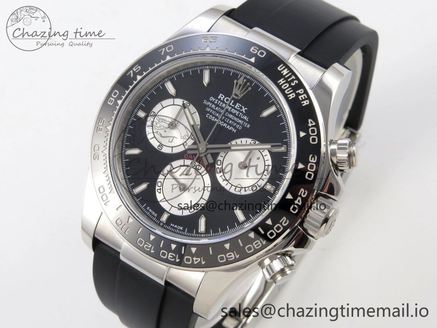 Durable Daytona 126519 SS Clean 1:1 Best Edition Black Ceramic Bezel Black Stick Dial on Oysterflex Rubber Strap DD 228