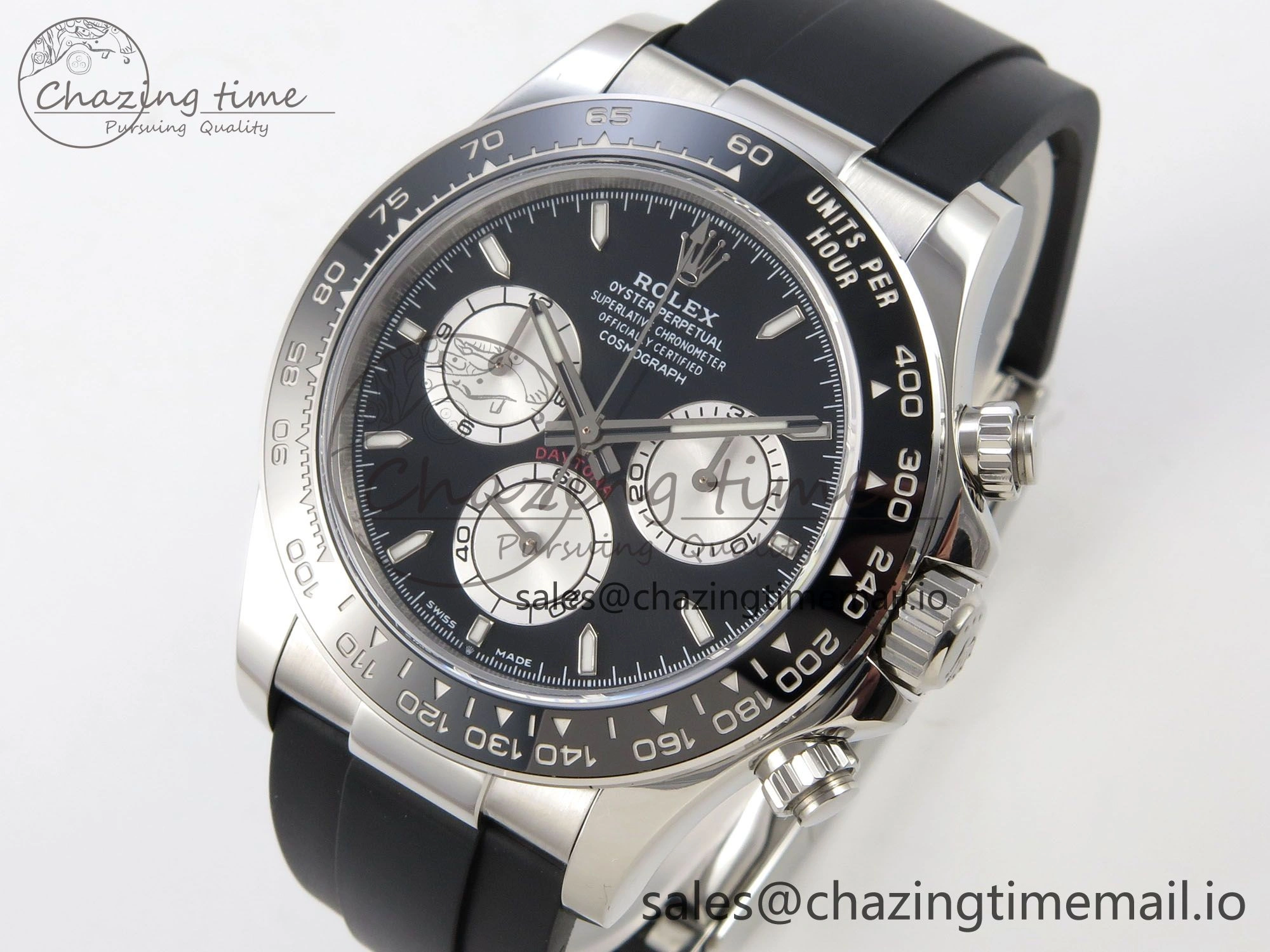 Durable Daytona 126519 SS Clean 1:1 Best Edition Black Ceramic Bezel Black Stick Dial on Oysterflex Rubber Strap DD 228