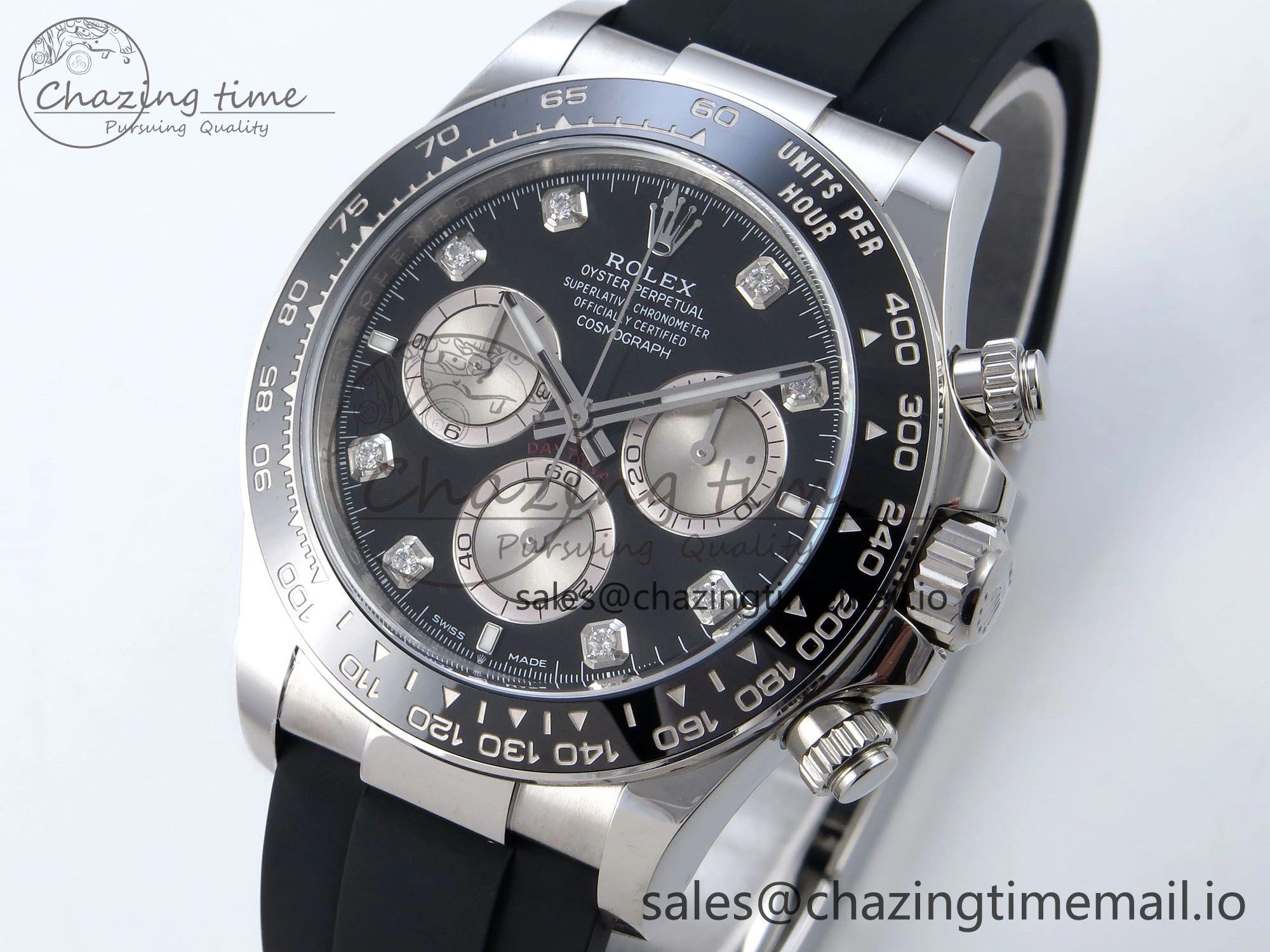 Daytona 126519LN SS Clean 1:1 Best Edition Black Diamonds Dial on Oysterflex Rubber Strap DD NewStyle 225