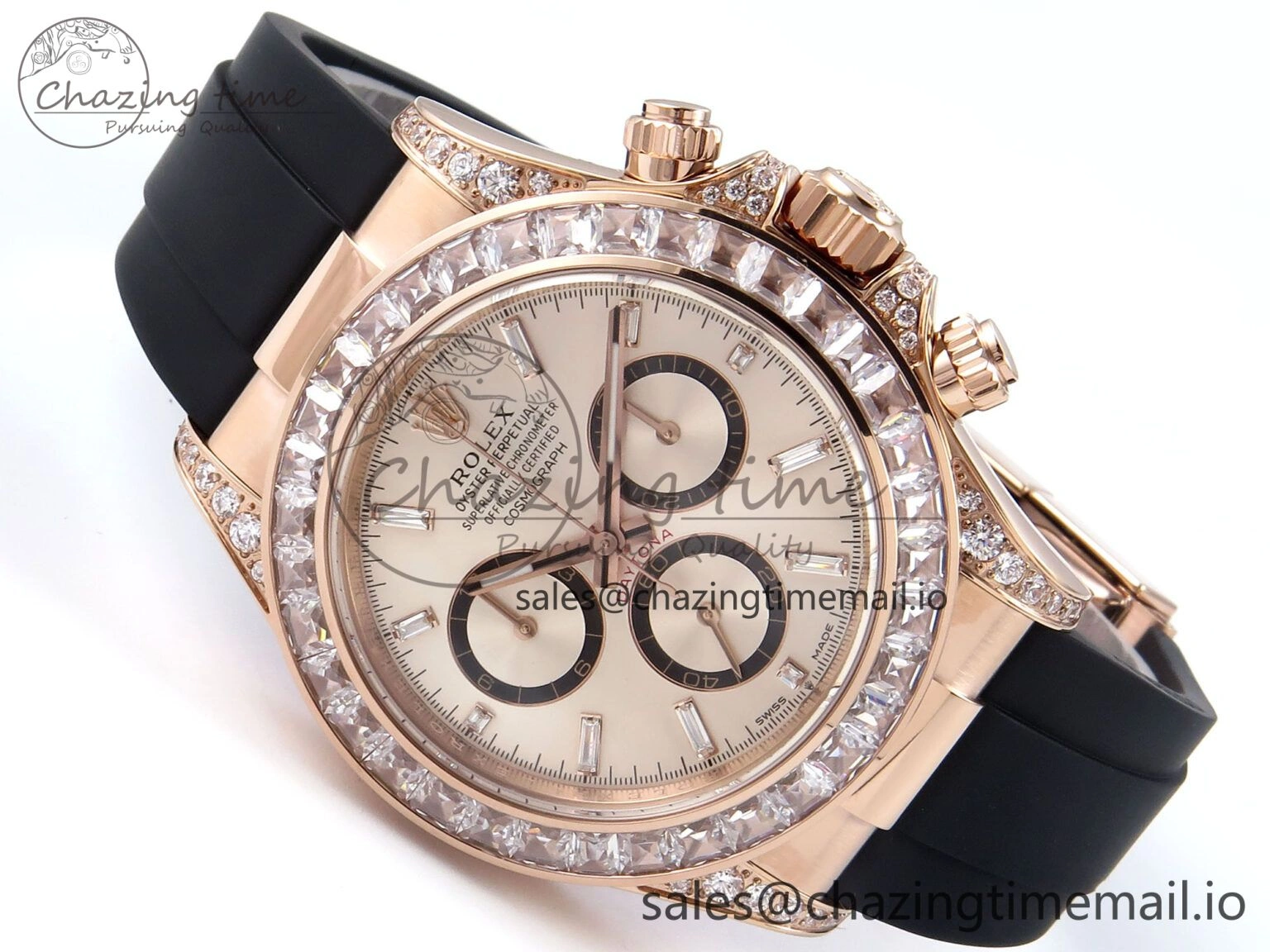 Daytona 126535TBR EWEF 1:1 Best Edition 904L Steel RG Crystal Dial Diamonds Bezel on Black Rubber Strap SH Functional 465