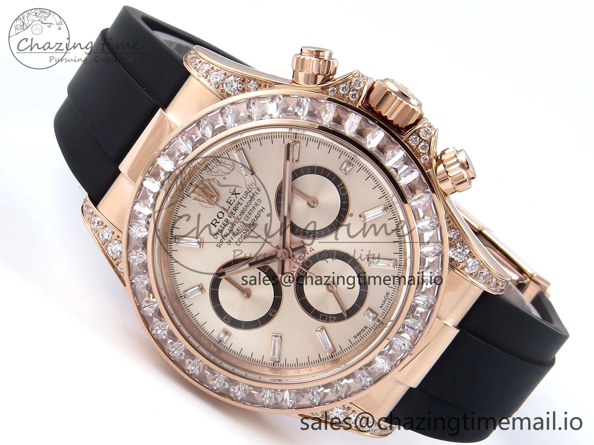 Daytona 126535TBR EWEF 1:1 Best Edition 904L Steel RG Crystal Dial Diamonds Bezel on Black Rubber Strap SH Functional 465