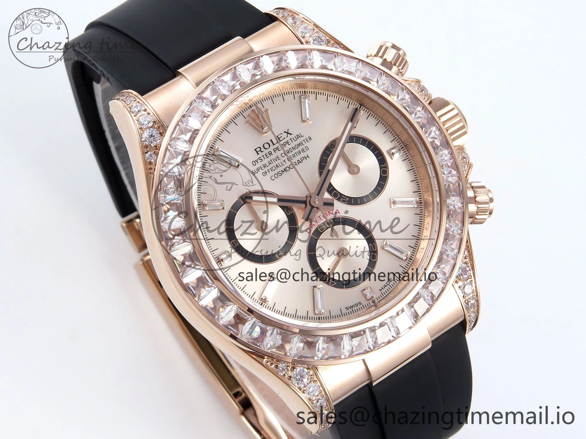 Daytona 126535TBR EWEF 1:1 Best Edition 904L Steel RG Crystal Dial Diamonds Bezel on Black Rubber Strap SH Functional 465