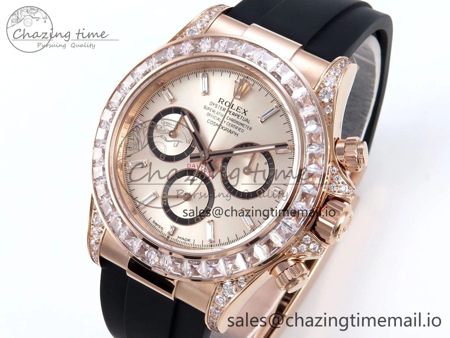 Daytona 126535TBR EWEF 1:1 Best Edition 904L Steel RG Crystal Dial Diamonds Bezel on Black Rubber Strap SH Functional 465