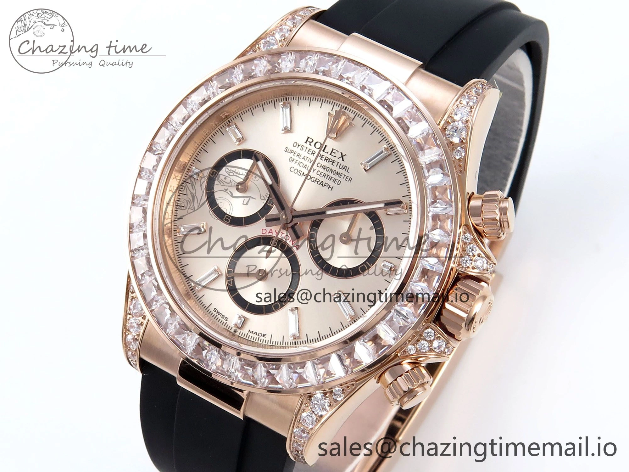 Daytona 126535TBR EWEF 1:1 Best Edition 904L Steel RG Crystal Dial Diamonds Bezel on Black Rubber Strap SH Functional 465