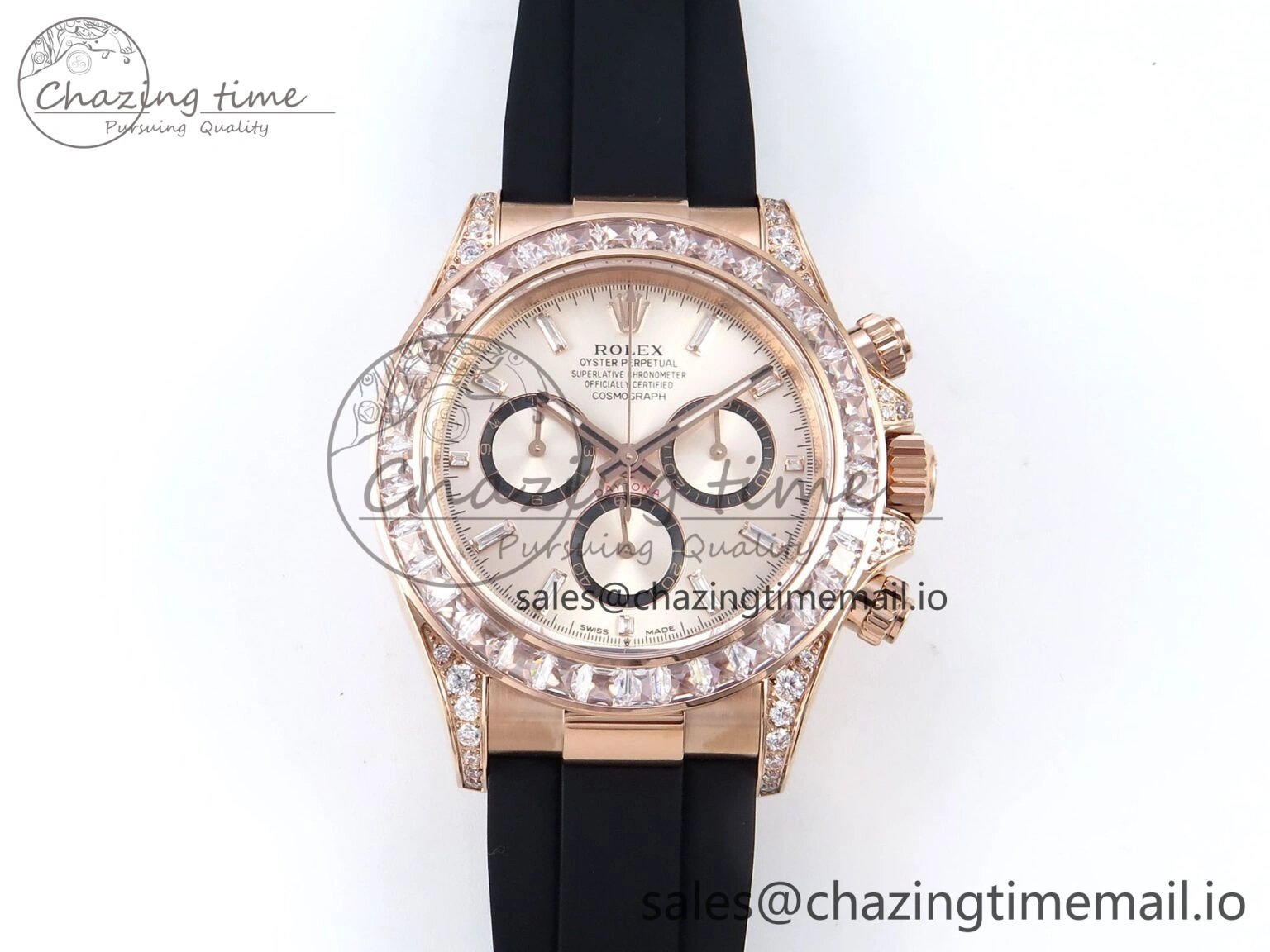 Daytona 126535TBR EWEF 1:1 Best Edition 904L Steel RG Crystal Dial Diamonds Bezel on Black Rubber Strap SH Functional 465
