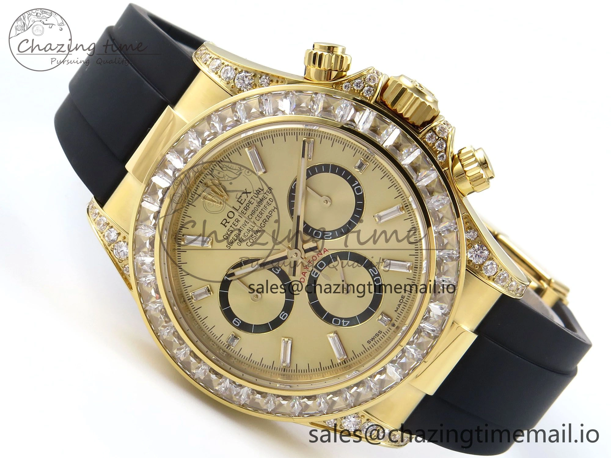 Stylish Daytona 126538TBR EWEF 1:1 Best Edition 904L Steel YG Crystal Dial Diamonds Bezel on Black Rubber Strap SH 463