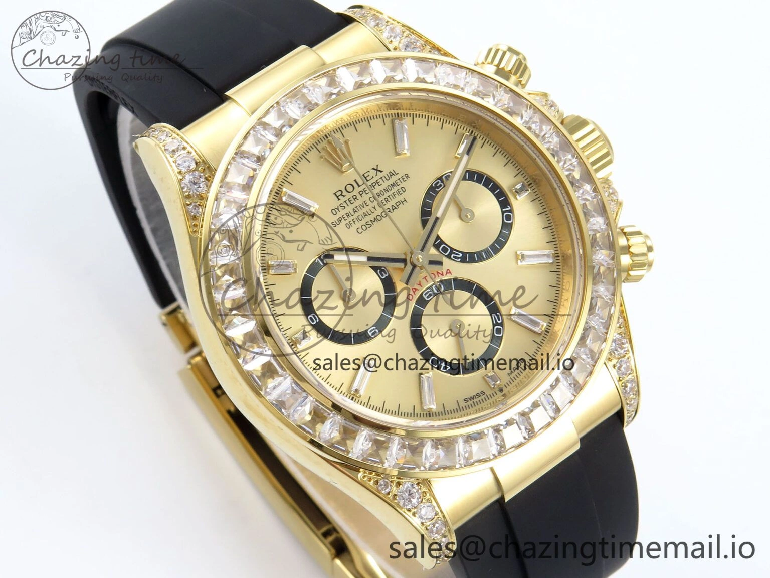 Stylish Daytona 126538TBR EWEF 1:1 Best Edition 904L Steel YG Crystal Dial Diamonds Bezel on Black Rubber Strap SH 463