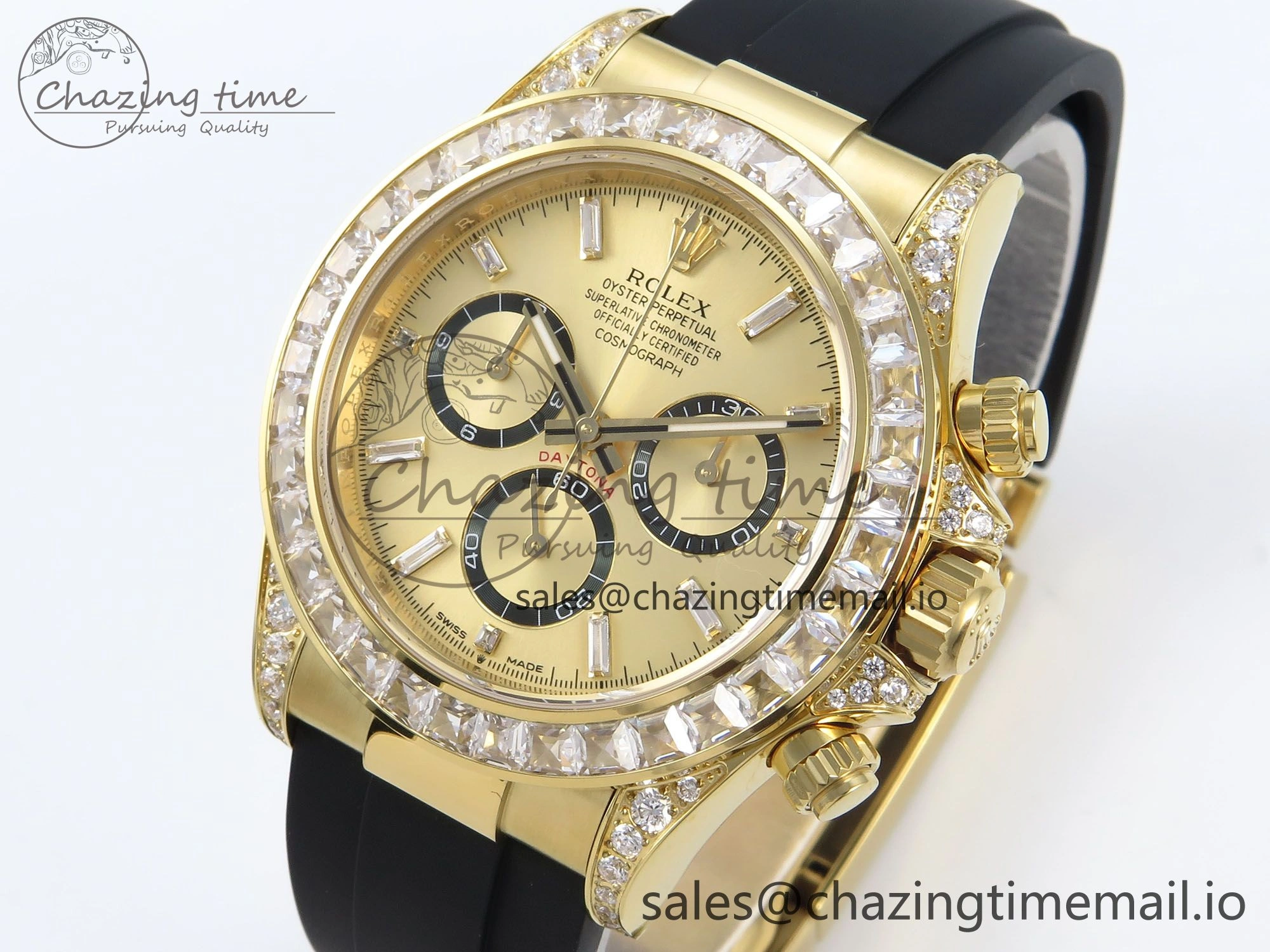 Stylish Daytona 126538TBR EWEF 1:1 Best Edition 904L Steel YG Crystal Dial Diamonds Bezel on Black Rubber Strap SH 463