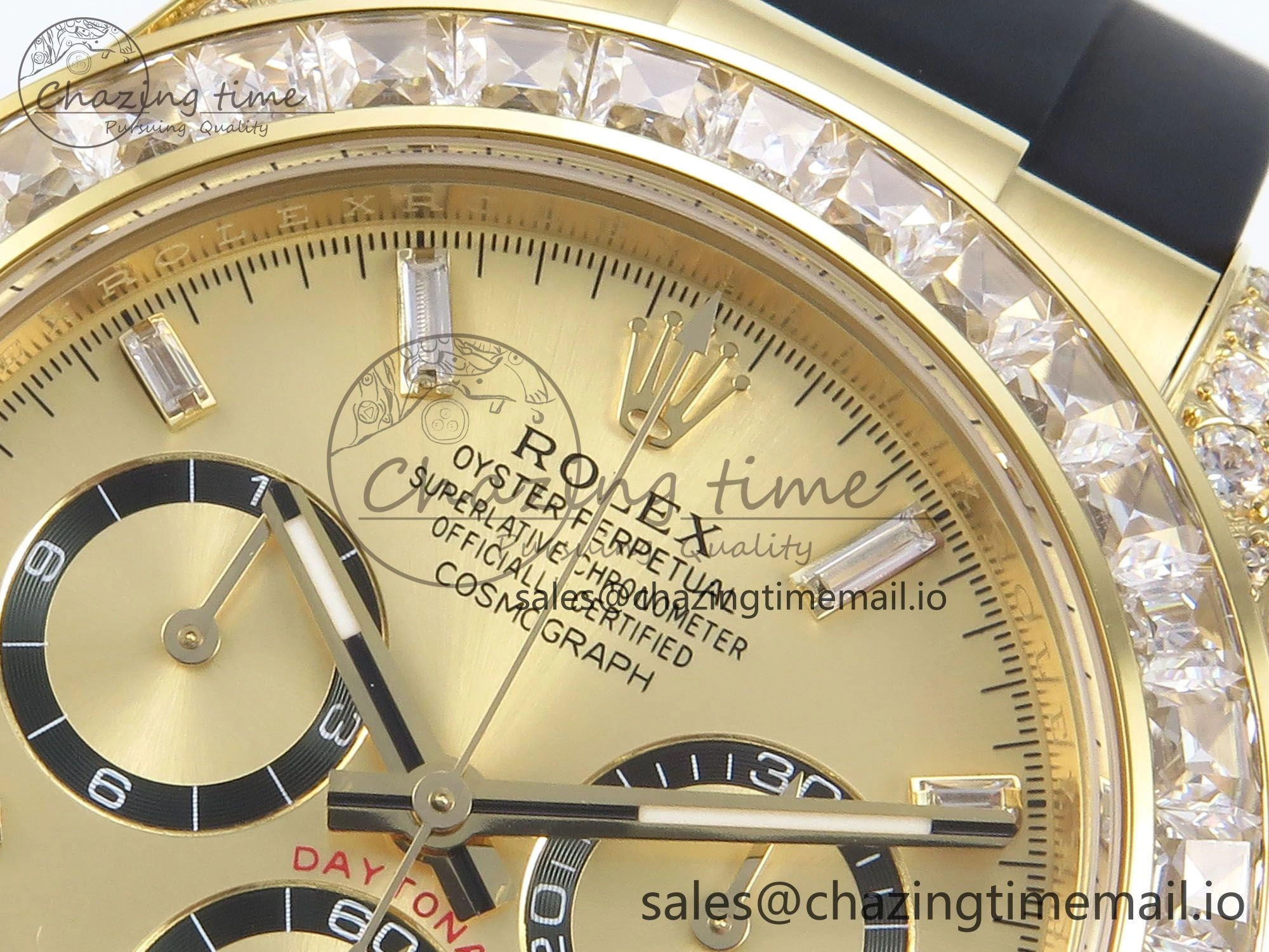 Stylish Daytona 126538TBR EWEF 1:1 Best Edition 904L Steel YG Crystal Dial Diamonds Bezel on Black Rubber Strap SH 463