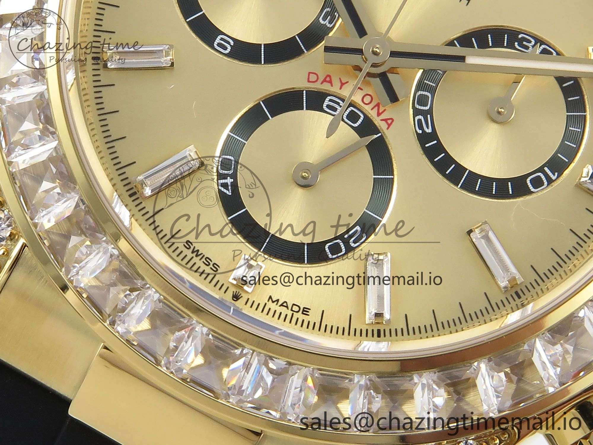 Stylish Daytona 126538TBR EWEF 1:1 Best Edition 904L Steel YG Crystal Dial Diamonds Bezel on Black Rubber Strap SH 463