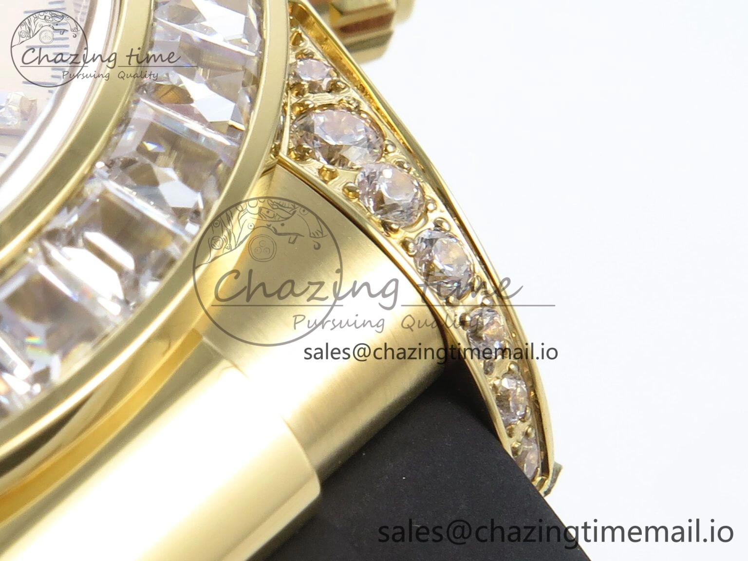 Stylish Daytona 126538TBR EWEF 1:1 Best Edition 904L Steel YG Crystal Dial Diamonds Bezel on Black Rubber Strap SH 463