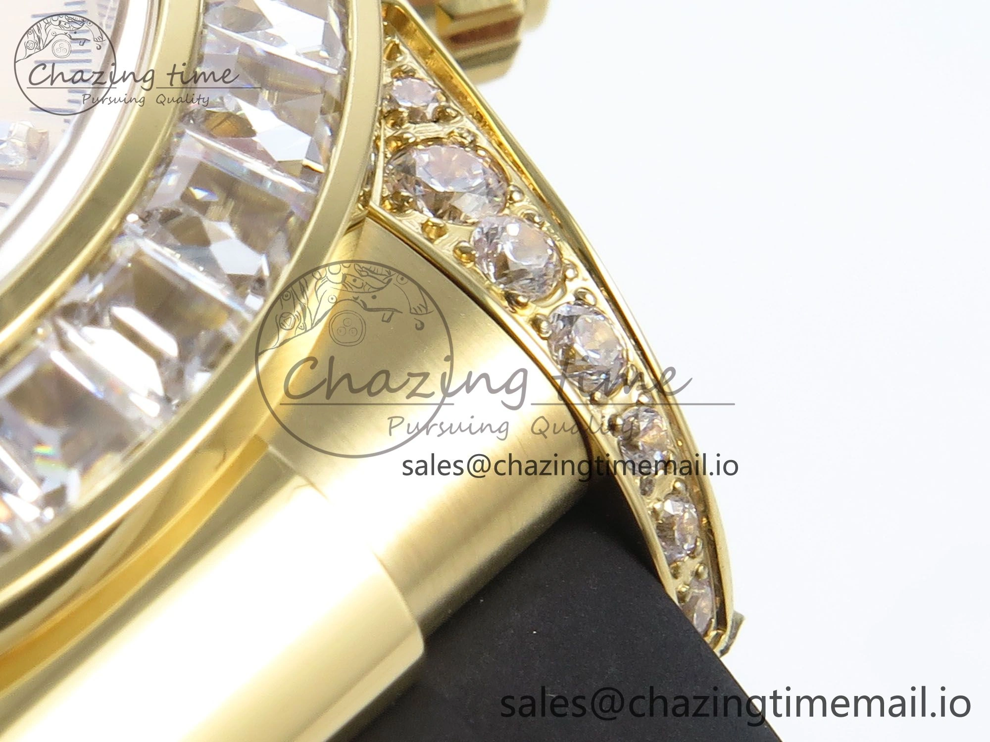 Stylish Daytona 126538TBR EWEF 1:1 Best Edition 904L Steel YG Crystal Dial Diamonds Bezel on Black Rubber Strap SH 463