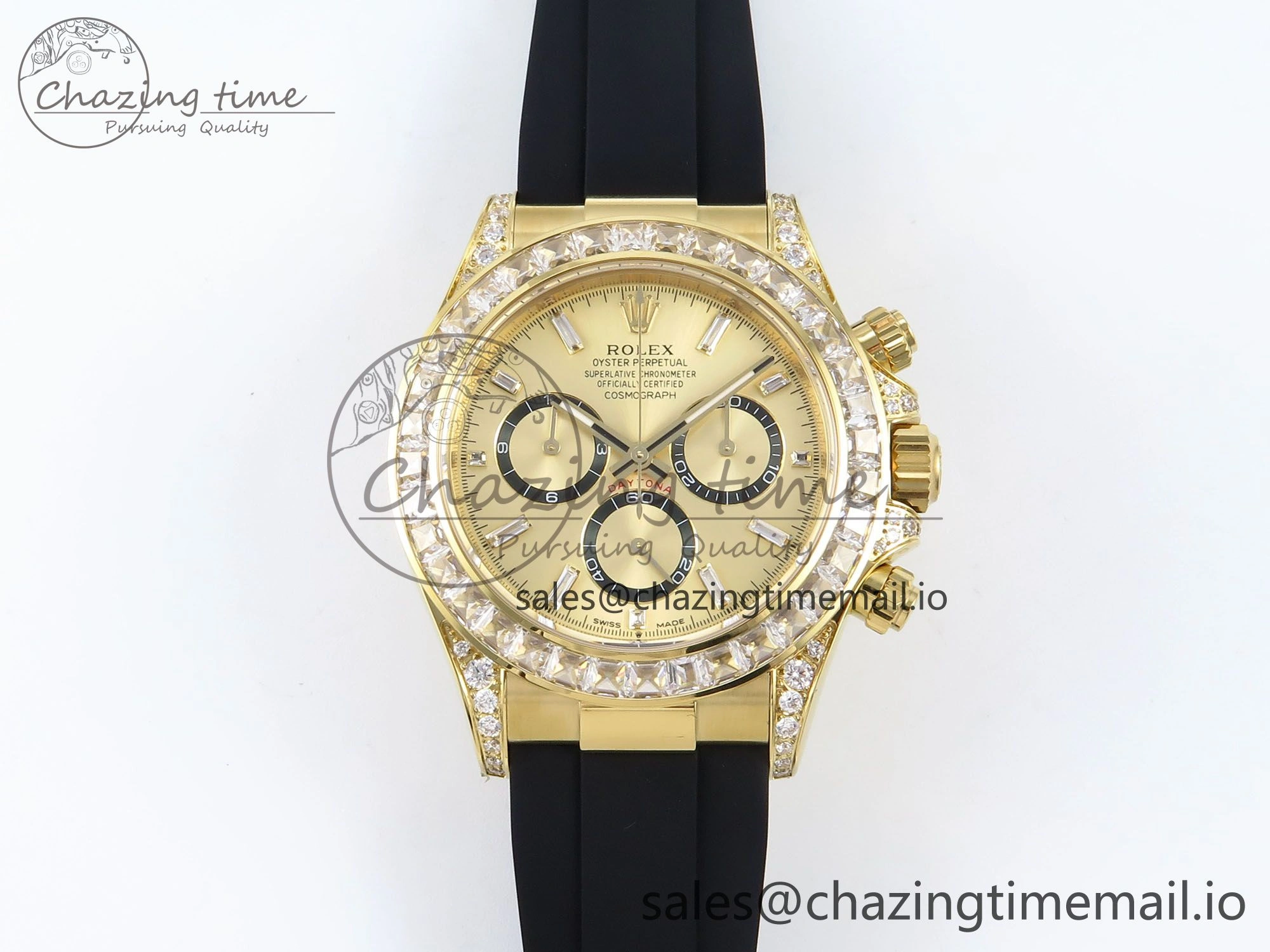 Stylish Daytona 126538TBR EWEF 1:1 Best Edition 904L Steel YG Crystal Dial Diamonds Bezel on Black Rubber Strap SH 463