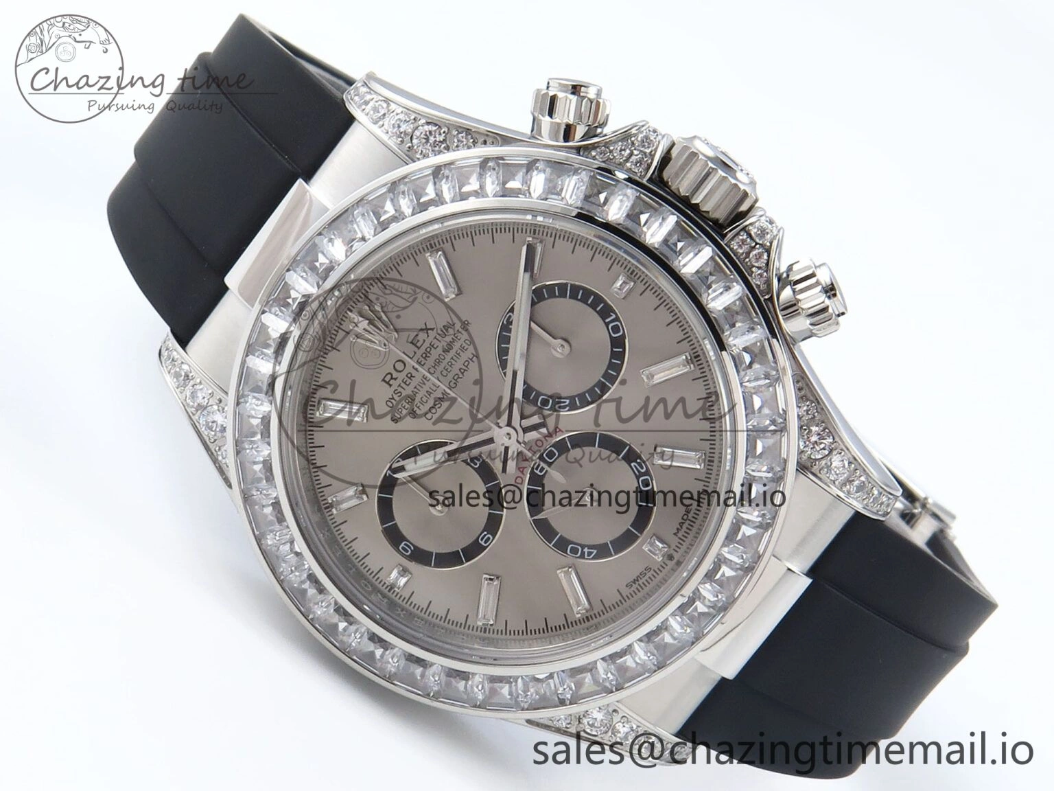 Attractive Daytona 126539TBR EWEF 1:1 Best Edition 904L Steel Gray Crystal Dial Diamonds Bezel on Black Rubber Strap SH 466