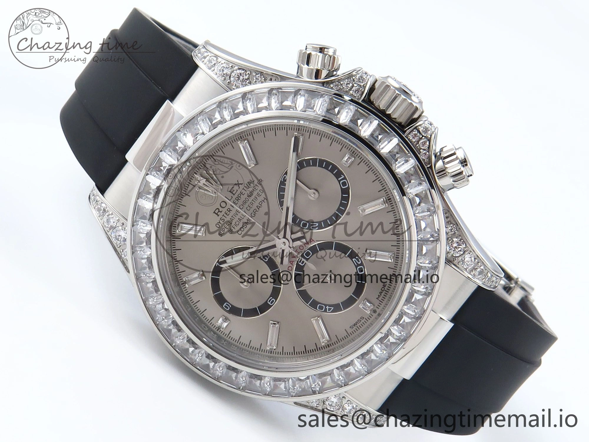 Attractive Daytona 126539TBR EWEF 1:1 Best Edition 904L Steel Gray Crystal Dial Diamonds Bezel on Black Rubber Strap SH 466