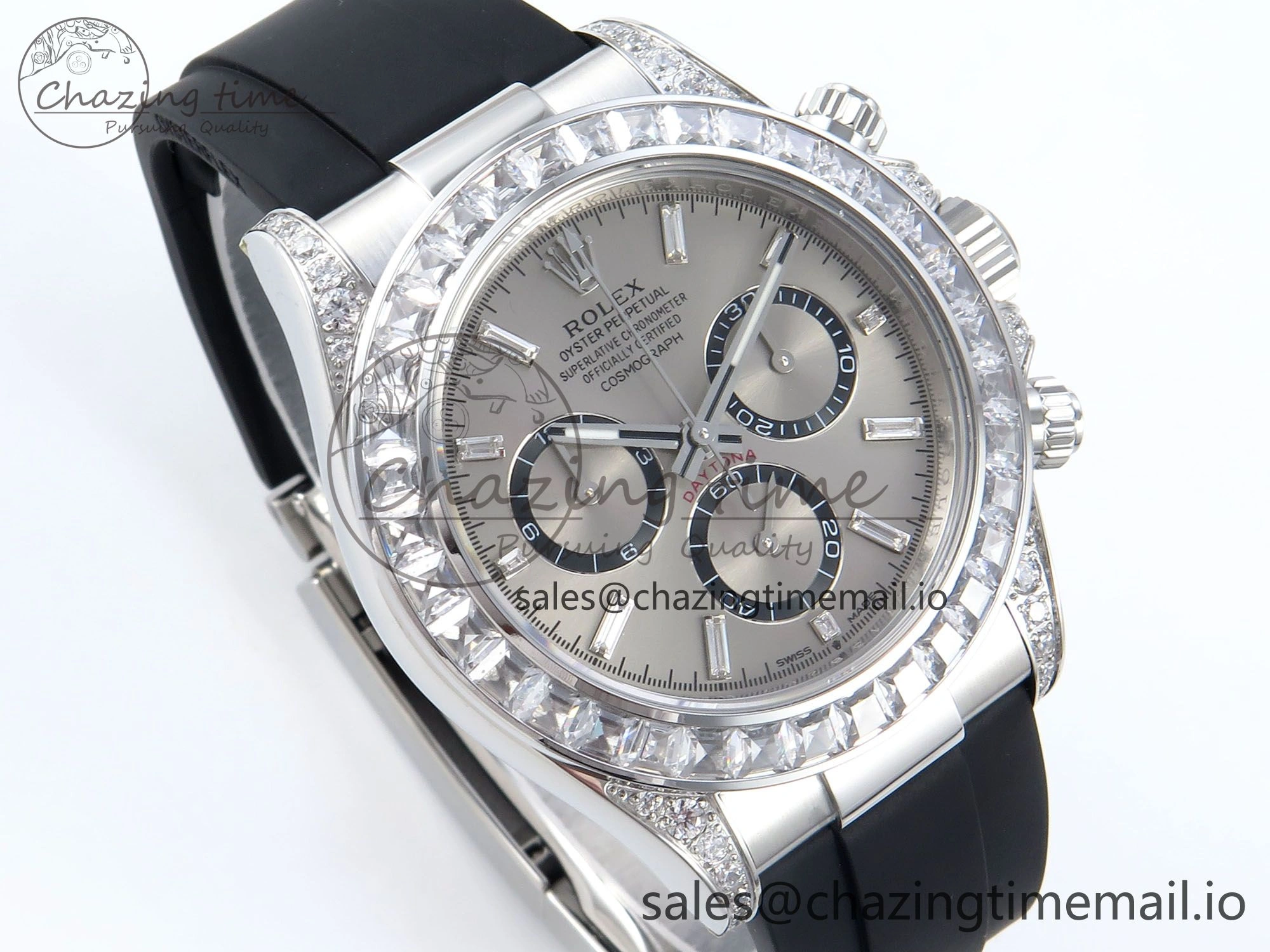 Attractive Daytona 126539TBR EWEF 1:1 Best Edition 904L Steel Gray Crystal Dial Diamonds Bezel on Black Rubber Strap SH 466