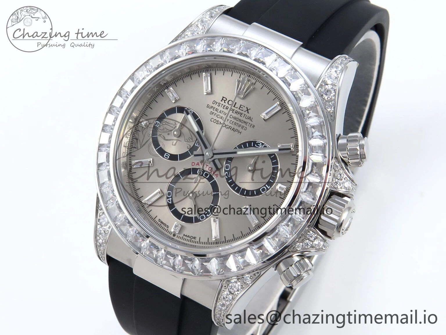 Attractive Daytona 126539TBR EWEF 1:1 Best Edition 904L Steel Gray Crystal Dial Diamonds Bezel on Black Rubber Strap SH 466
