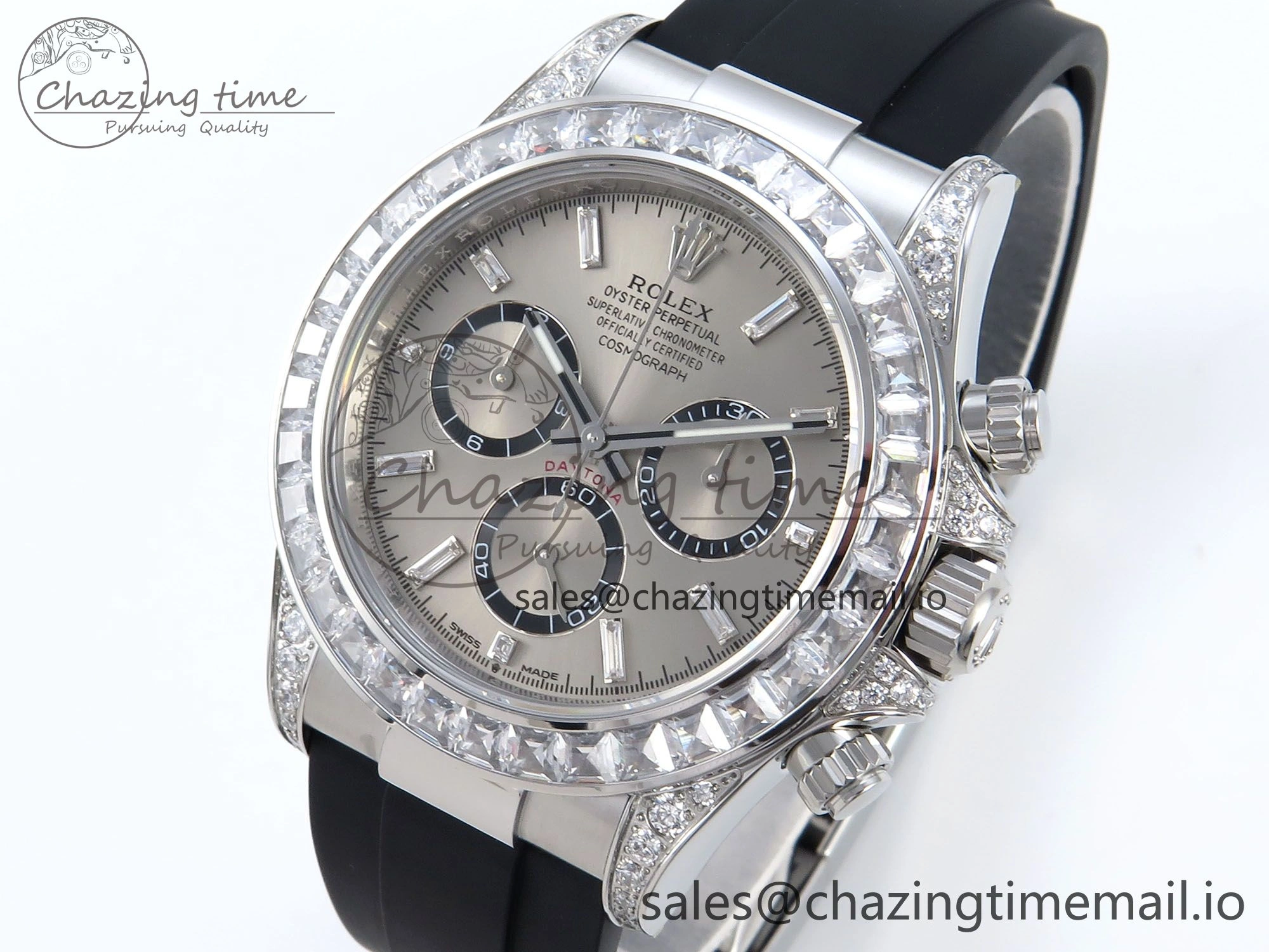 Attractive Daytona 126539TBR EWEF 1:1 Best Edition 904L Steel Gray Crystal Dial Diamonds Bezel on Black Rubber Strap SH 466