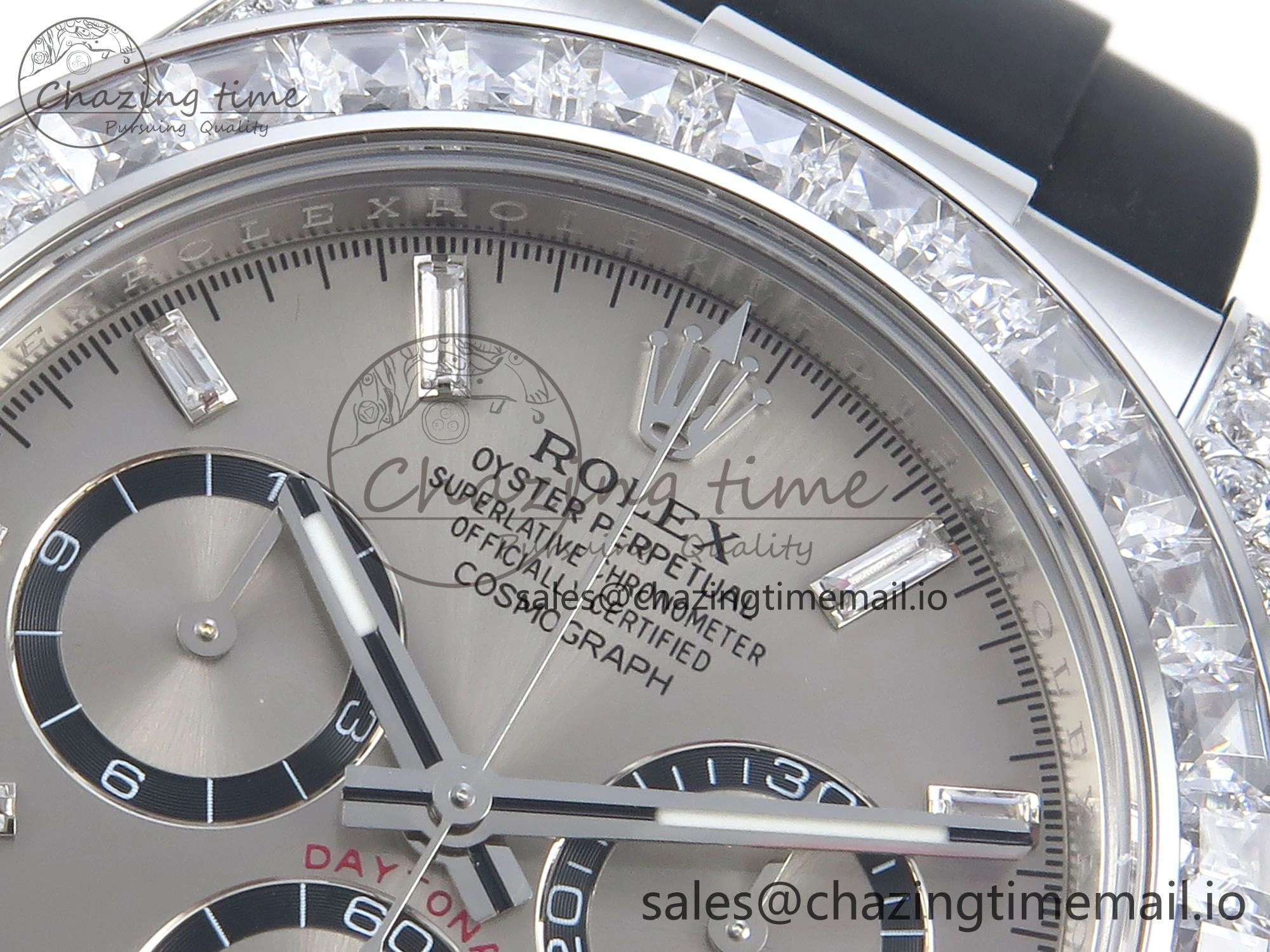 Attractive Daytona 126539TBR EWEF 1:1 Best Edition 904L Steel Gray Crystal Dial Diamonds Bezel on Black Rubber Strap SH 466