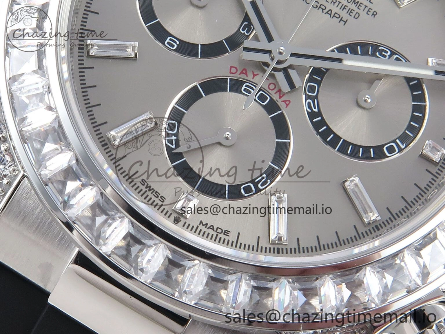 Attractive Daytona 126539TBR EWEF 1:1 Best Edition 904L Steel Gray Crystal Dial Diamonds Bezel on Black Rubber Strap SH 466