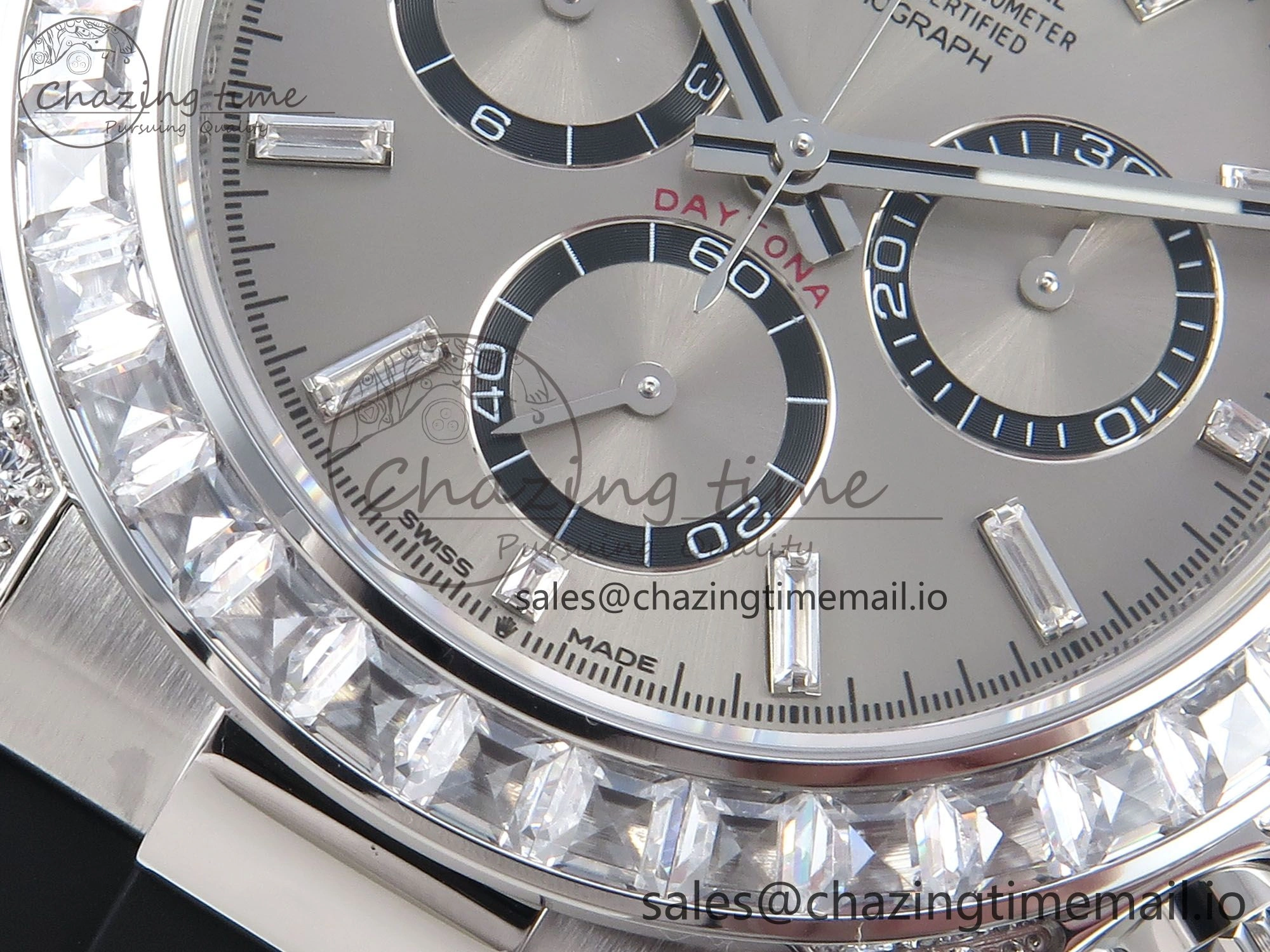 Attractive Daytona 126539TBR EWEF 1:1 Best Edition 904L Steel Gray Crystal Dial Diamonds Bezel on Black Rubber Strap SH 466