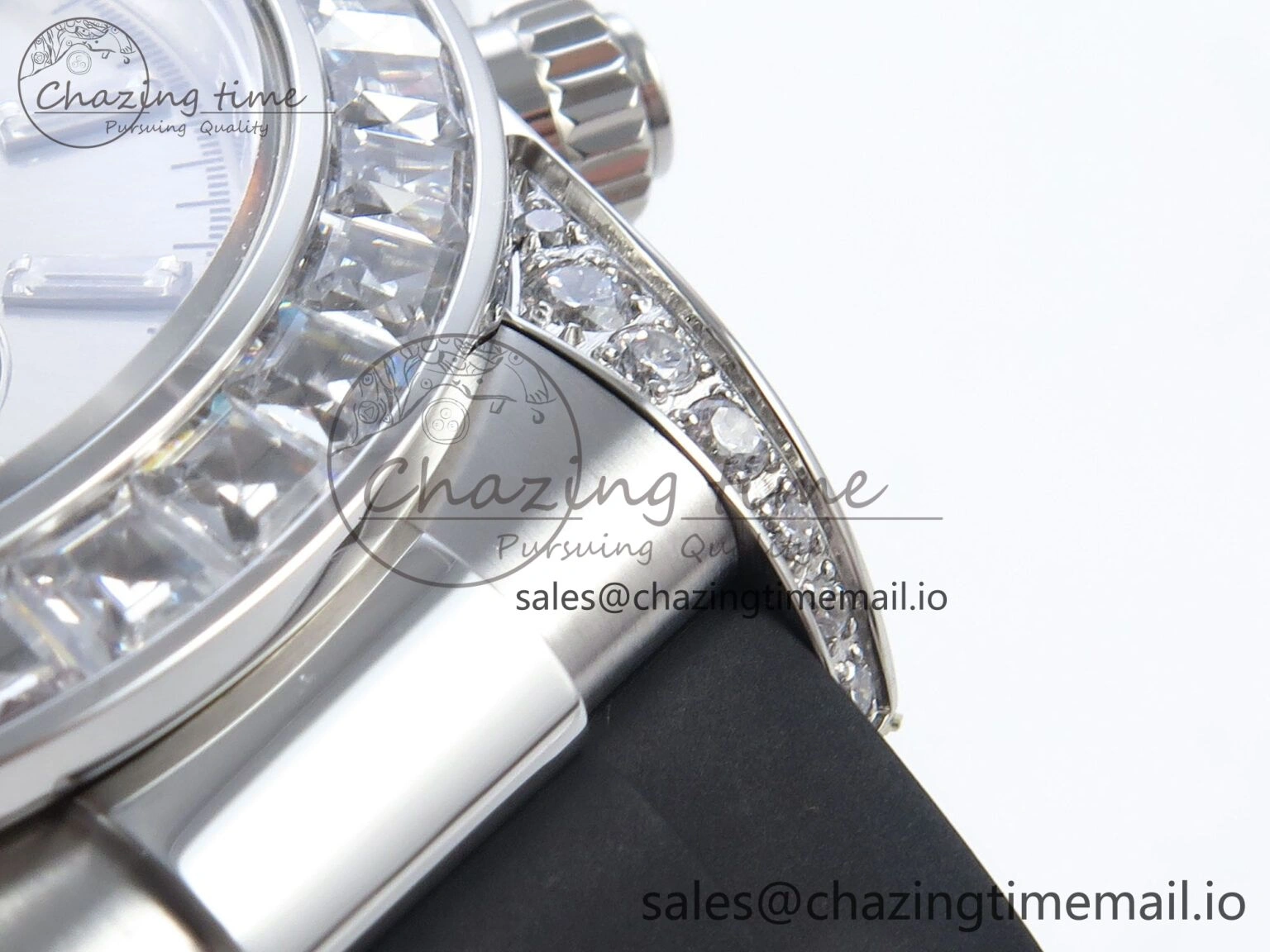 Attractive Daytona 126539TBR EWEF 1:1 Best Edition 904L Steel Gray Crystal Dial Diamonds Bezel on Black Rubber Strap SH 466