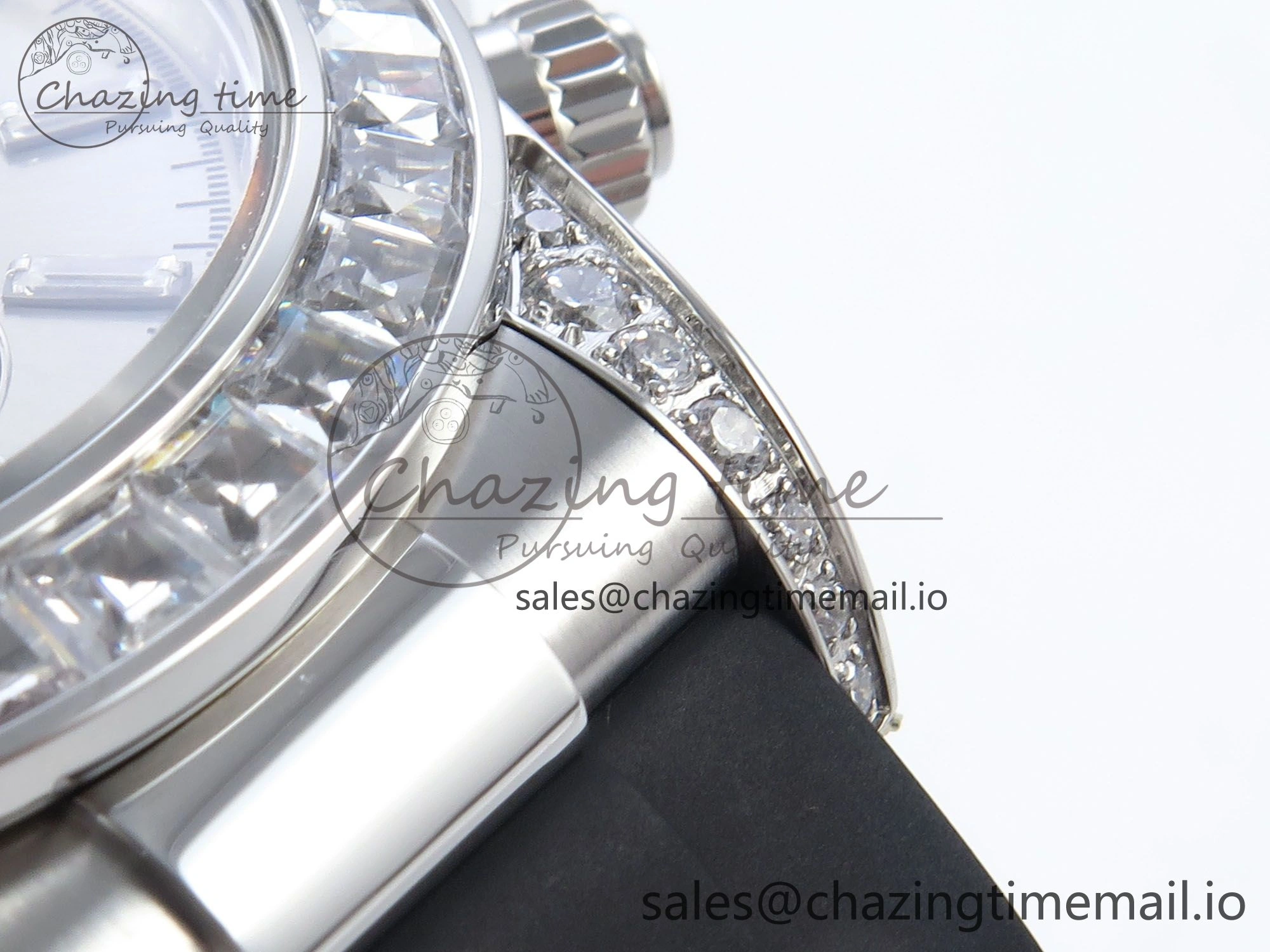 Attractive Daytona 126539TBR EWEF 1:1 Best Edition 904L Steel Gray Crystal Dial Diamonds Bezel on Black Rubber Strap SH 466